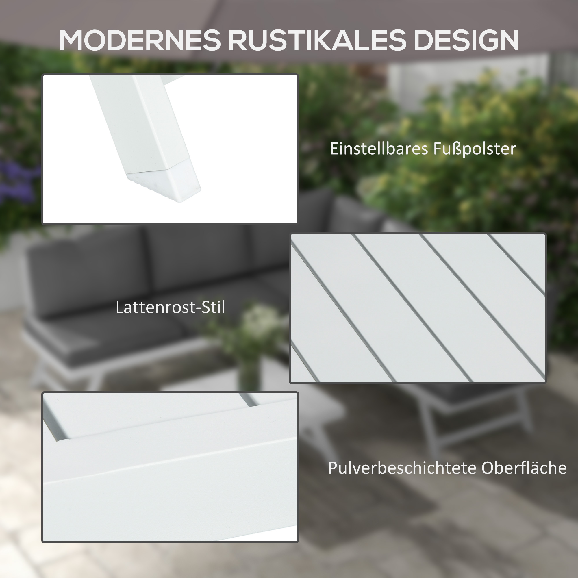 4-teilige Gartensitzgruppe Loungemöbel-Set 4-teilig, 115 cm x 61 cm x 65 cm, Grau + Weiß