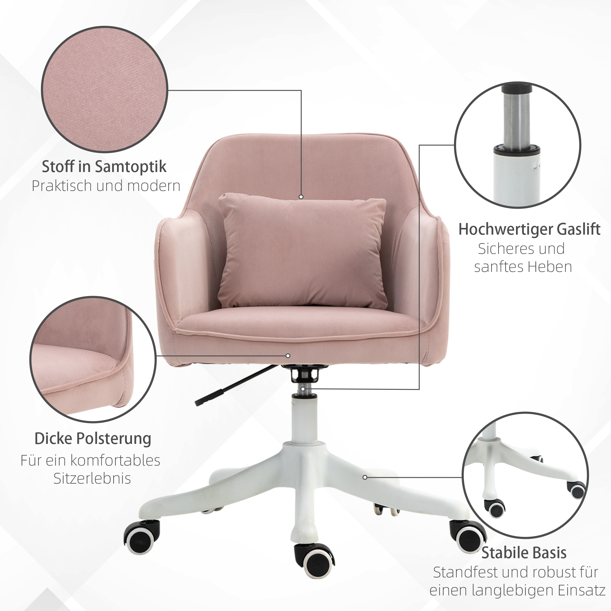 Massage Schreibtischstuhl 78-86 cm höhenverstellbarer Bürostuhll Drehstuhl Computerstuhl mit USB-Schrittstelle Arbeitsstuhl mit Vibrationsfunktion Lendenkissen Massagefunktion rosa