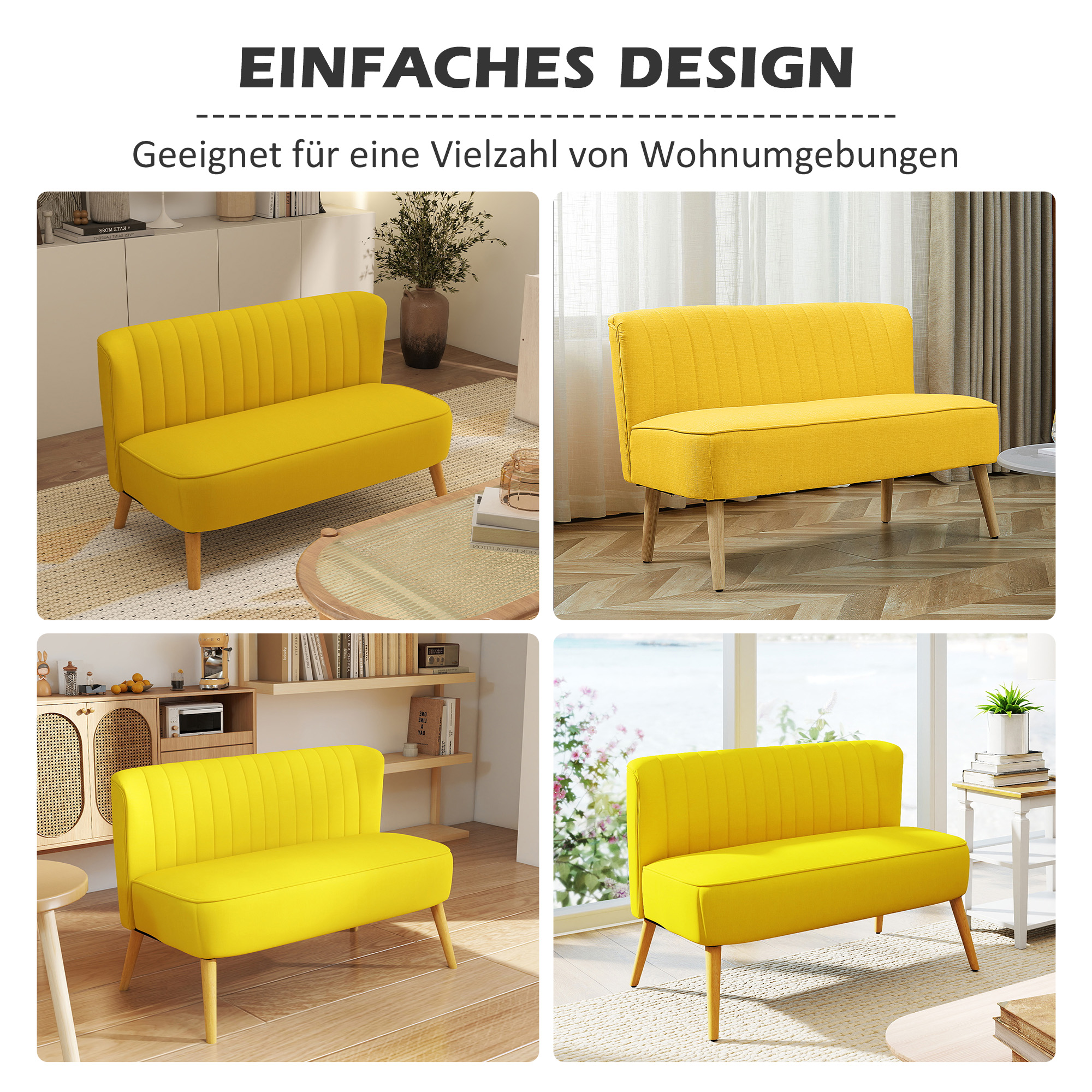 2-Sitzer Sofa, weiche Polsterung, pflegeleichter Bezug, bis 150 kg, 117 x 56,5 x 77 cm, Gelb