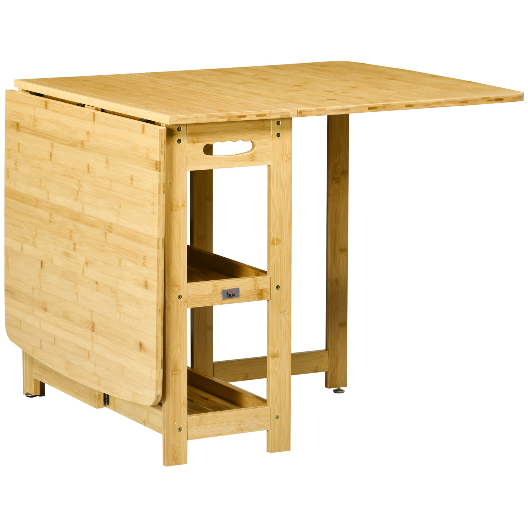Klapptisch, Esstisch, zwei klappbare Seiten, zwei Ablagen, verstellbare Füße, Bambus, 149,5 x 80 x 73,5cm