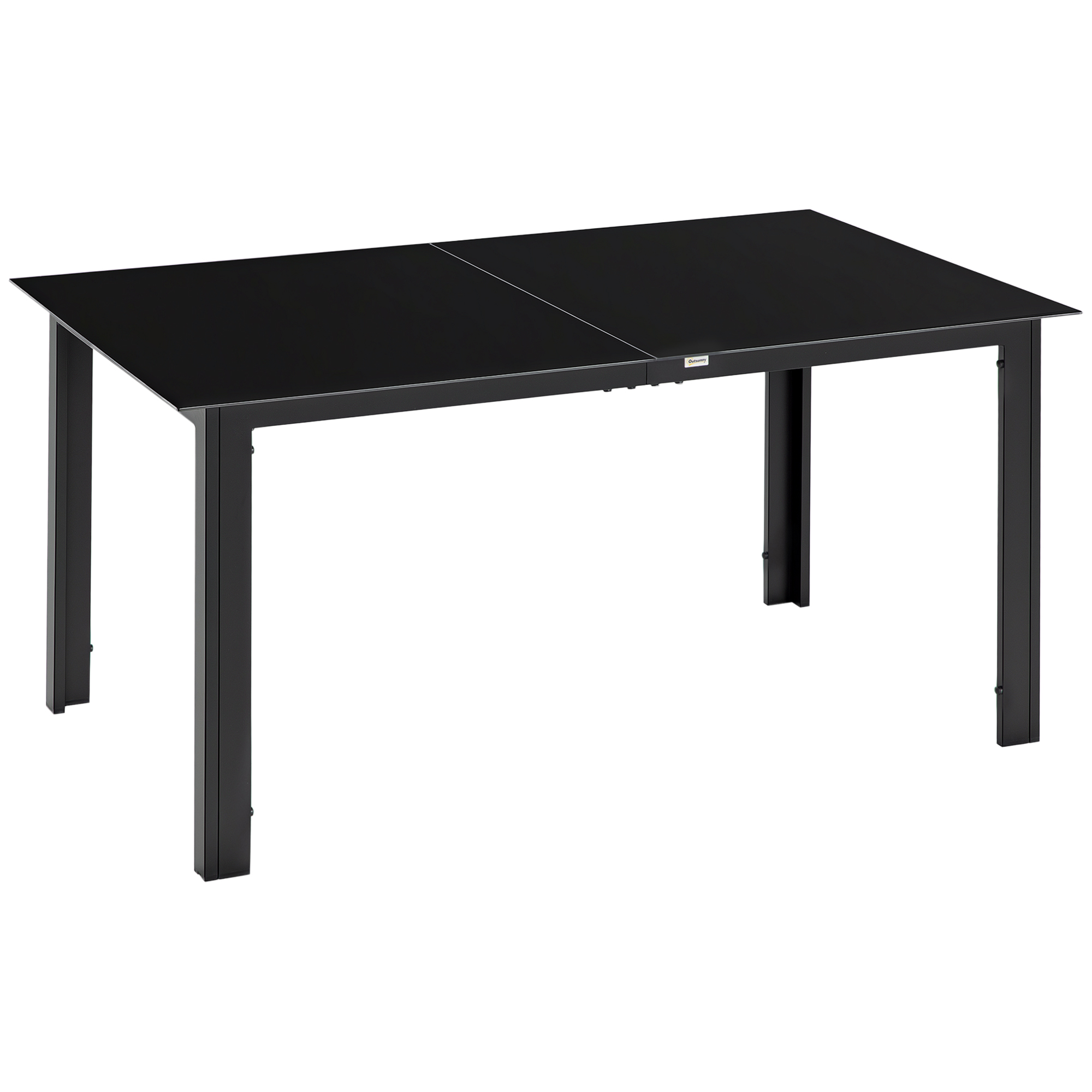 Gartentisch für 6 Personen, wetterbeständig, gehärtetes Glas, Terrassentisch, 150 cm x 90 cm x 74 cm, Schwarz