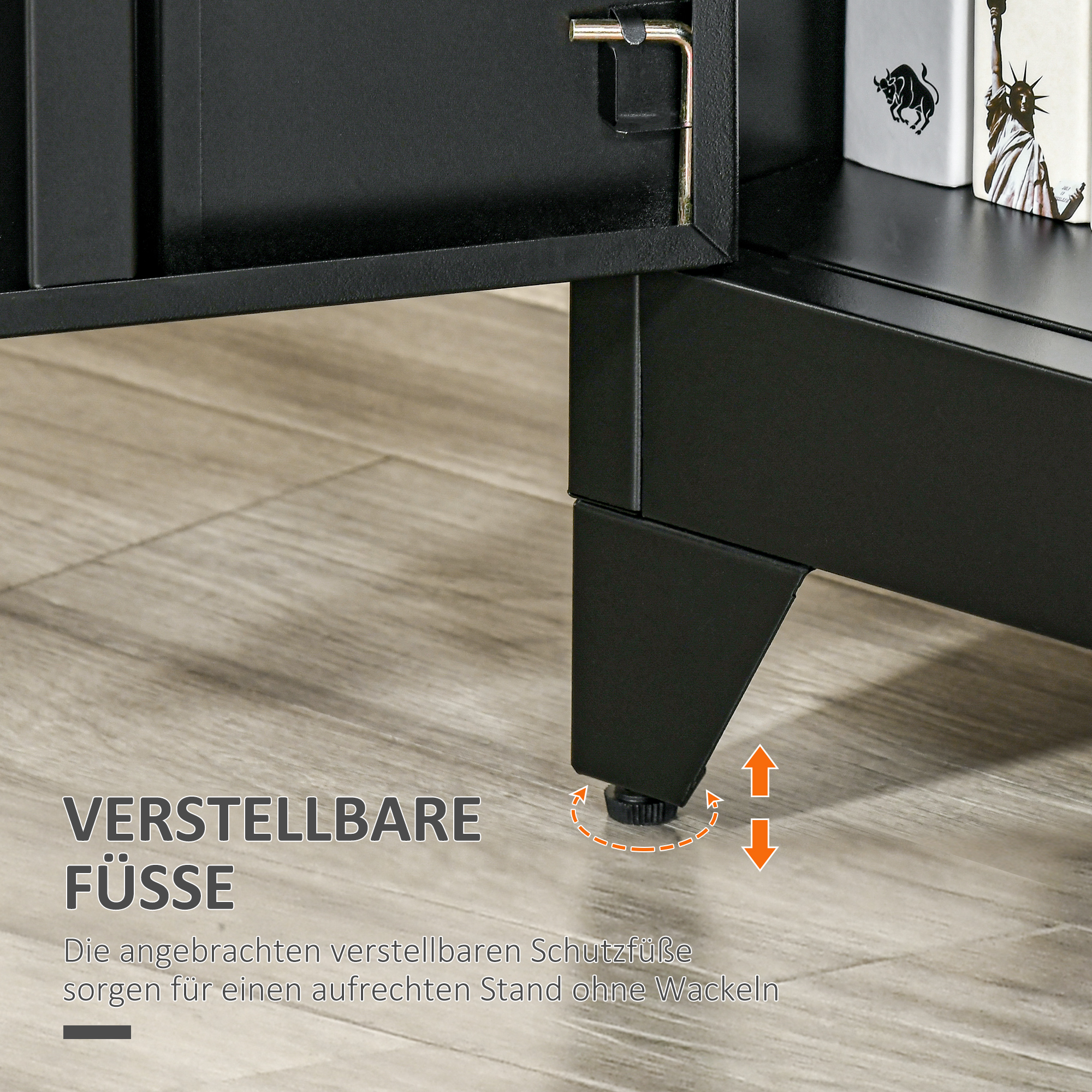 Aktenschrank Metallschrank Mehrzweckschrank mit magnetischer Lamellen-Doppeltür Verstellbarer Einlegeboden Büroschrank Aufbewahrungsschrank für Arbeitszimmer Wohnzimmer 75 x 33 x 110 cm Schwarz