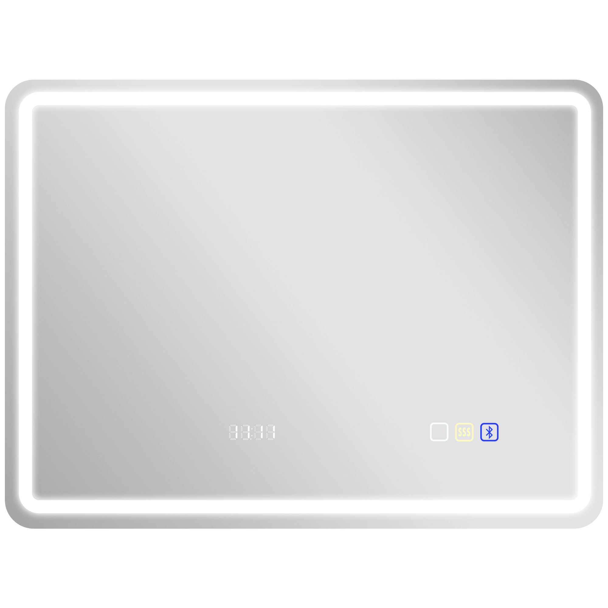 Badezimmerspiegel mit LED-Beleuchtung, Anti-Beschlags-Pad, 3 verstellbare Farben, Uhr, 600 x 800 mm, Silberfarben