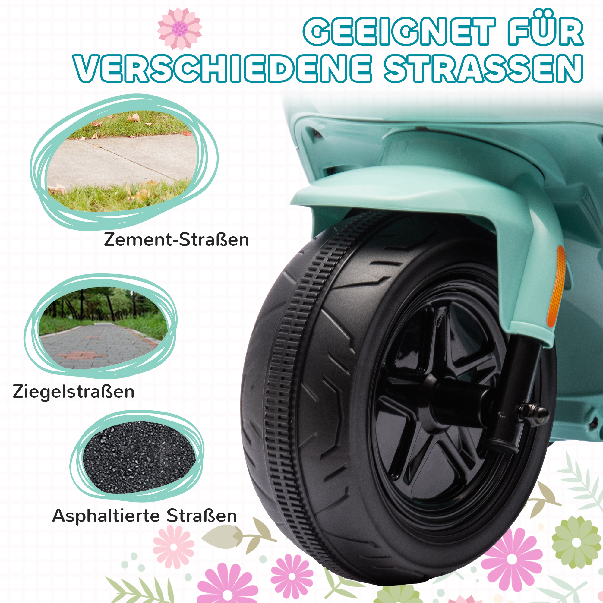 6V Elektro-Motorrad für Kinder, mit Scheinwerfer und Musik, Vor- und Rückwärtsgang, Trainingsräder, 18-36 Monate, Grün