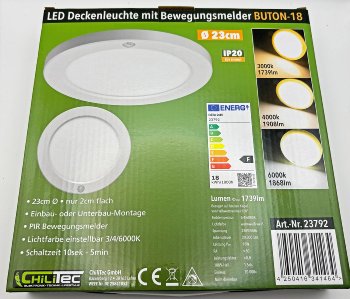 LED Deckenleuchte "BUTON" mit PIR-Sensor / Ø 23cm, 10/15/18W - 3000/4000/6000k