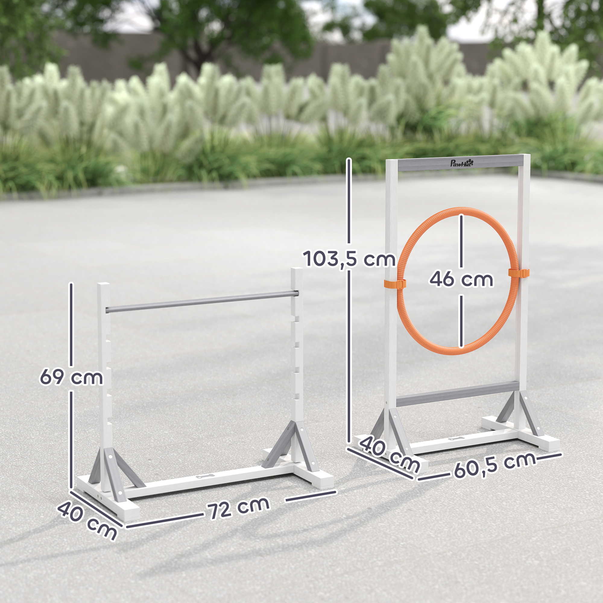 Agility Set Hunde 4-teiliges Agility-Ausrüstung für Hundetraining mit höhenverstellbar Hürden Reifen Weiß