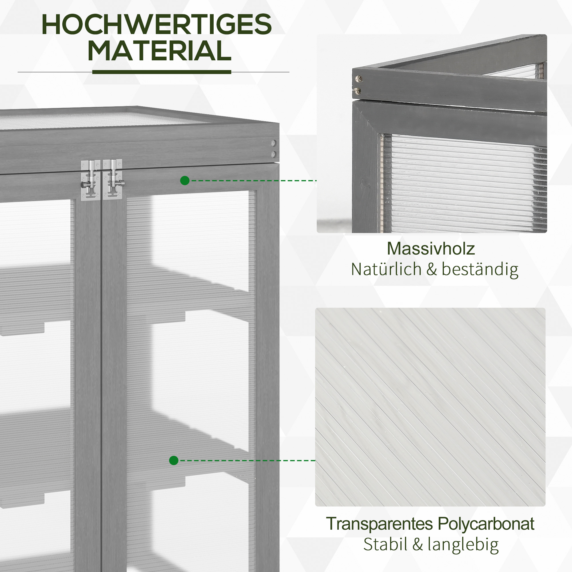 Gewächshaus, Treibhaus, transparent, geeignet für Außenbereiche, Holz+Polycarbonat, 58 x 44 x 78cm