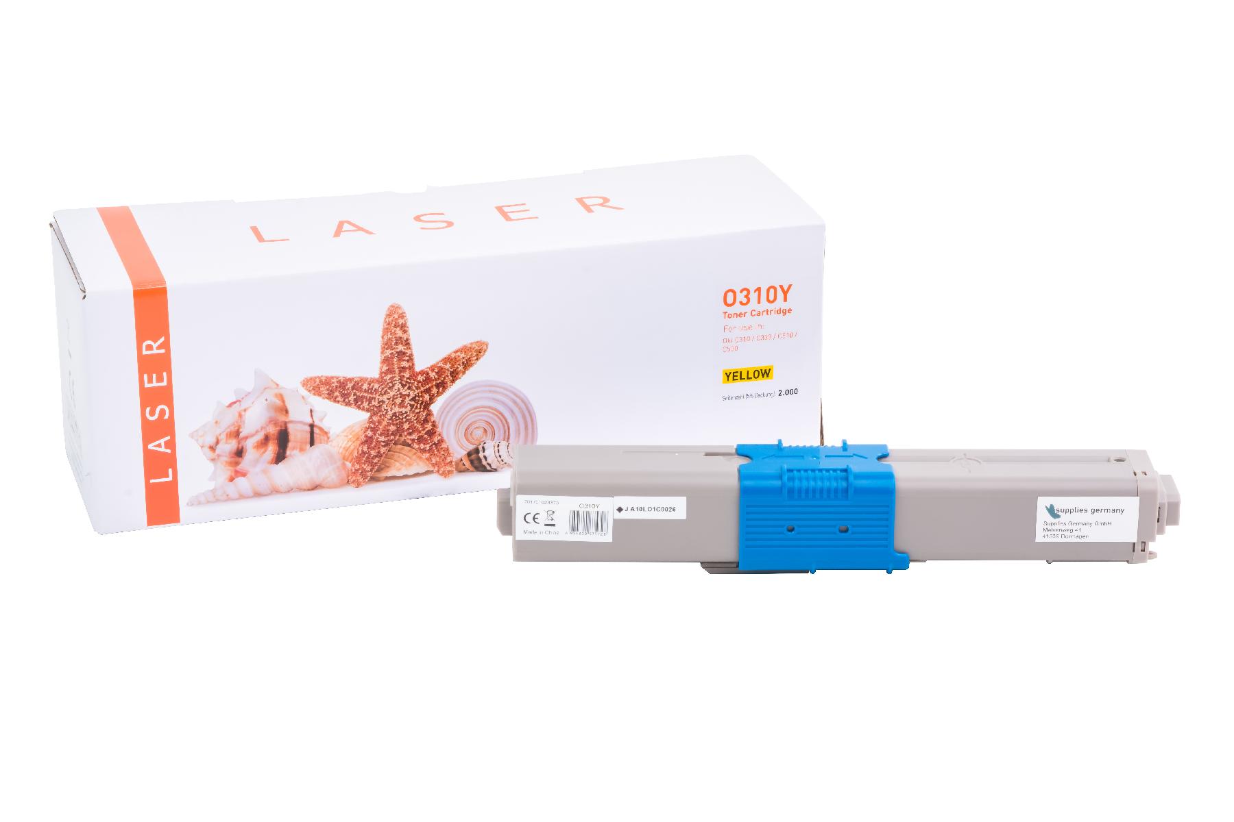 Toner gelb, alternativ zu Oki 44469704, 2000 Seiten