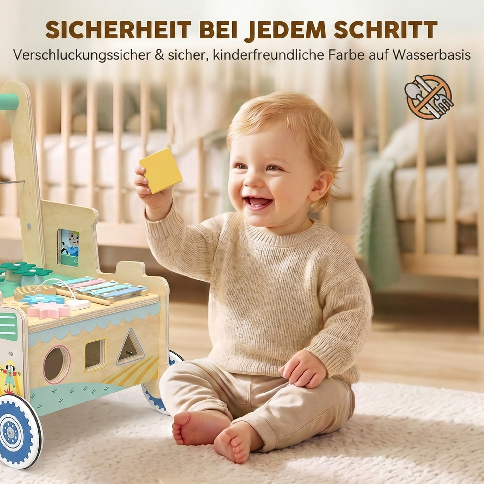 Baby Lauflernwagen Lauflernhilfe mit Rädern Bauklötze Stauraum Montessori Aktivitätszentrum für 1-3 Jahre Grün