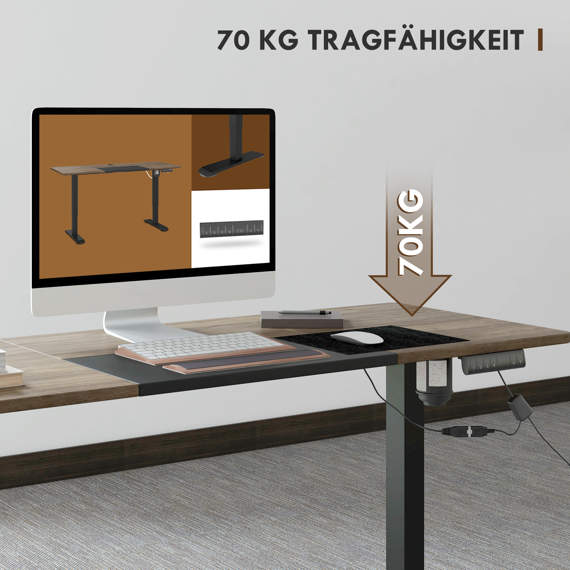 höhenverstellbarer Schreibtisch Elektrisch 140 x 70 cm Computertisch mit 4 Memory-Steuerung, 4 tlg. Tischplatte, Steh-Sitz Tisch mit Anti-Kollision, Überhitzungsschutz Schwarz