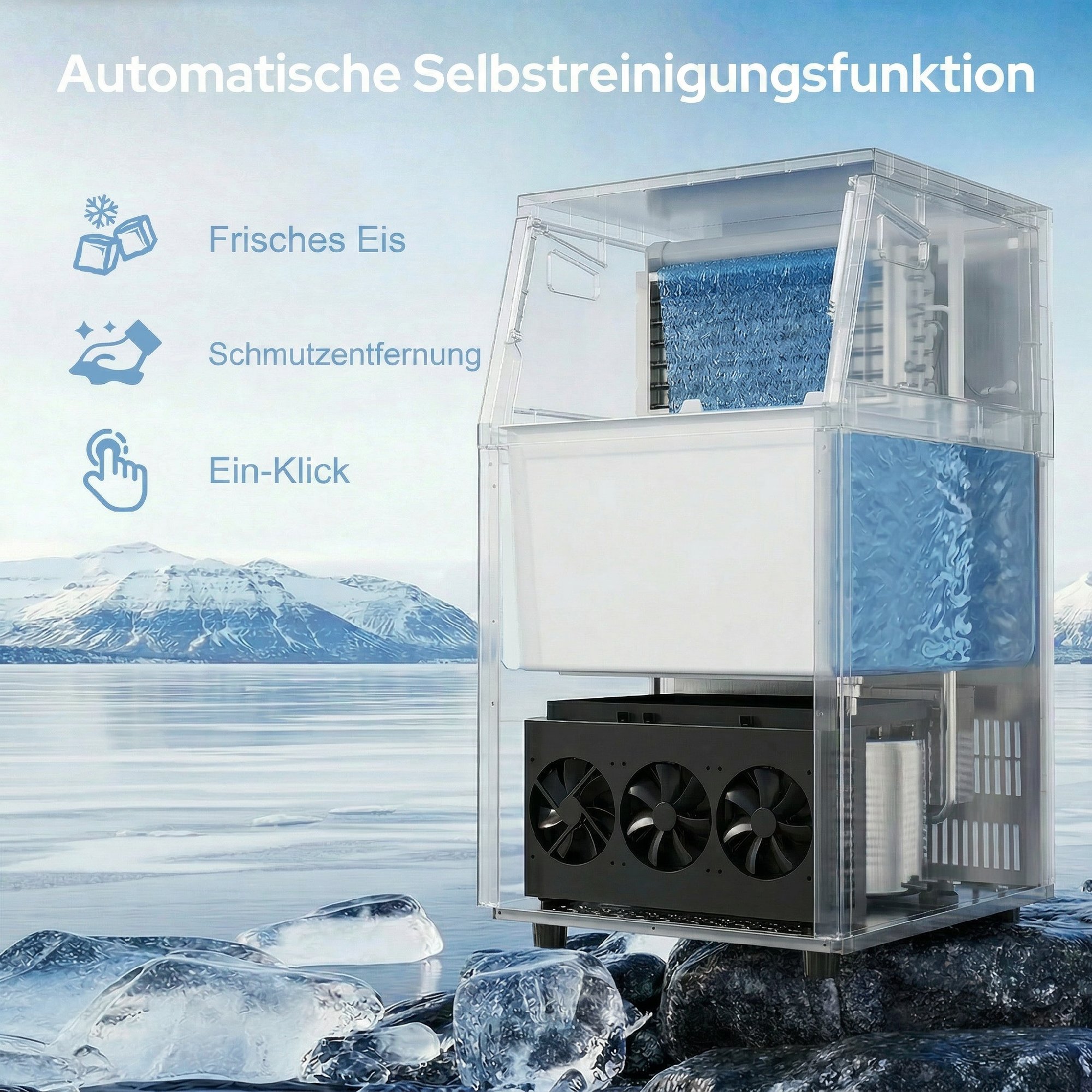 Eiswürfelmaschine, 55 kg/24h Edelstahl Unterbau- oder freistehende Eiswürfelmaschine mit 13 kg Speicher