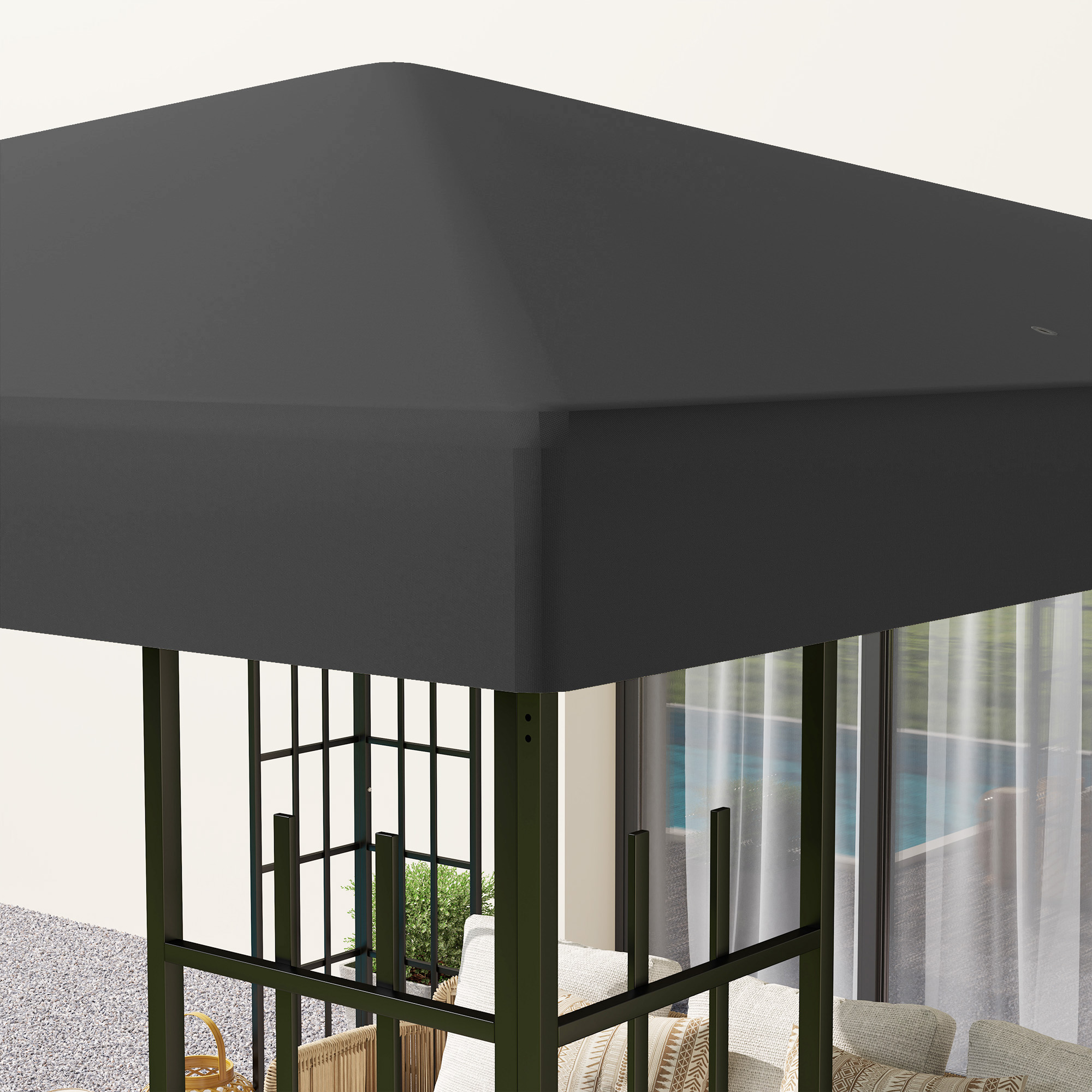 3 x 3 m Ersatzplane für Pavillon, Plane für Garten-Pavillon, mit Wasserablauföffnungen, UPF30+, Dunkelgrau