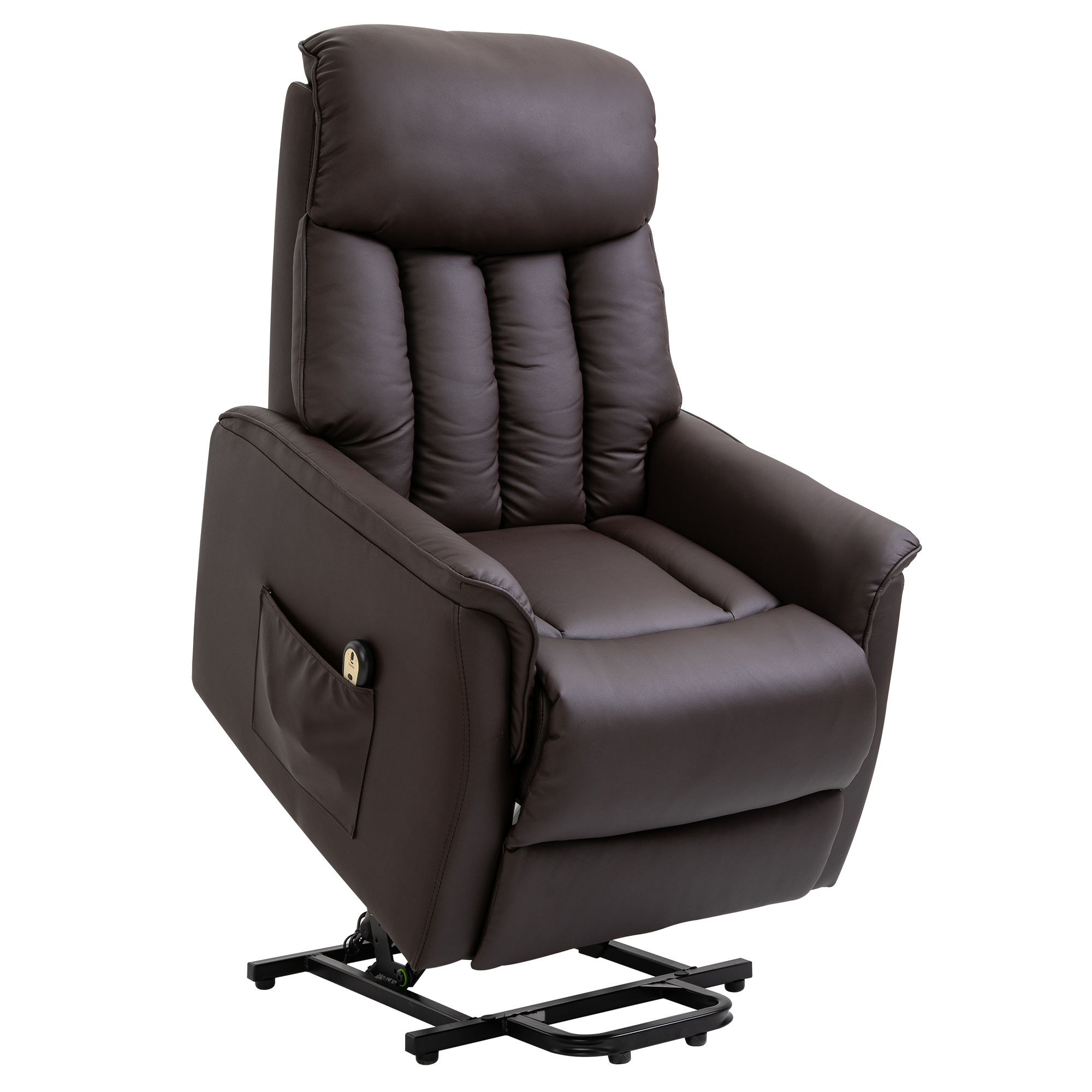 Relaxsessel Elektrisch Fernsehsessel mit Aufstehhilfe, Liegefunktion, TV Sessel mit Fußteil, Seitentasche, Fernbedienung, für Wohnzimmer, bis 150 kg, Kunstleder, Braun