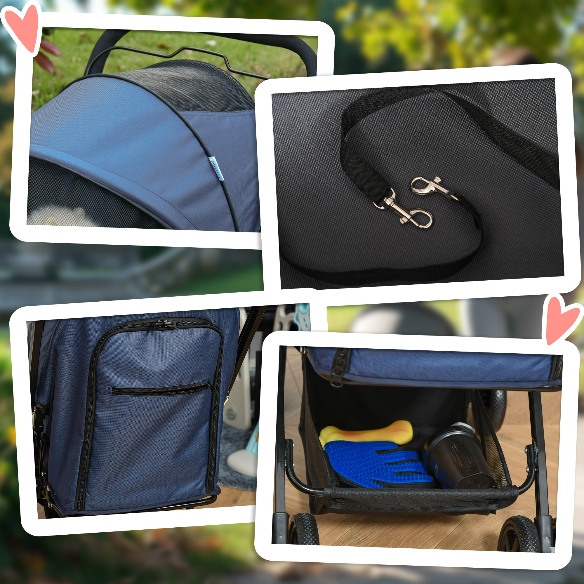 Hundewagen Hundebuggy bis 10kg verstellbares Vordach klappbar Bodenkorb 2 Bremsen Sicherheitsleine Blau