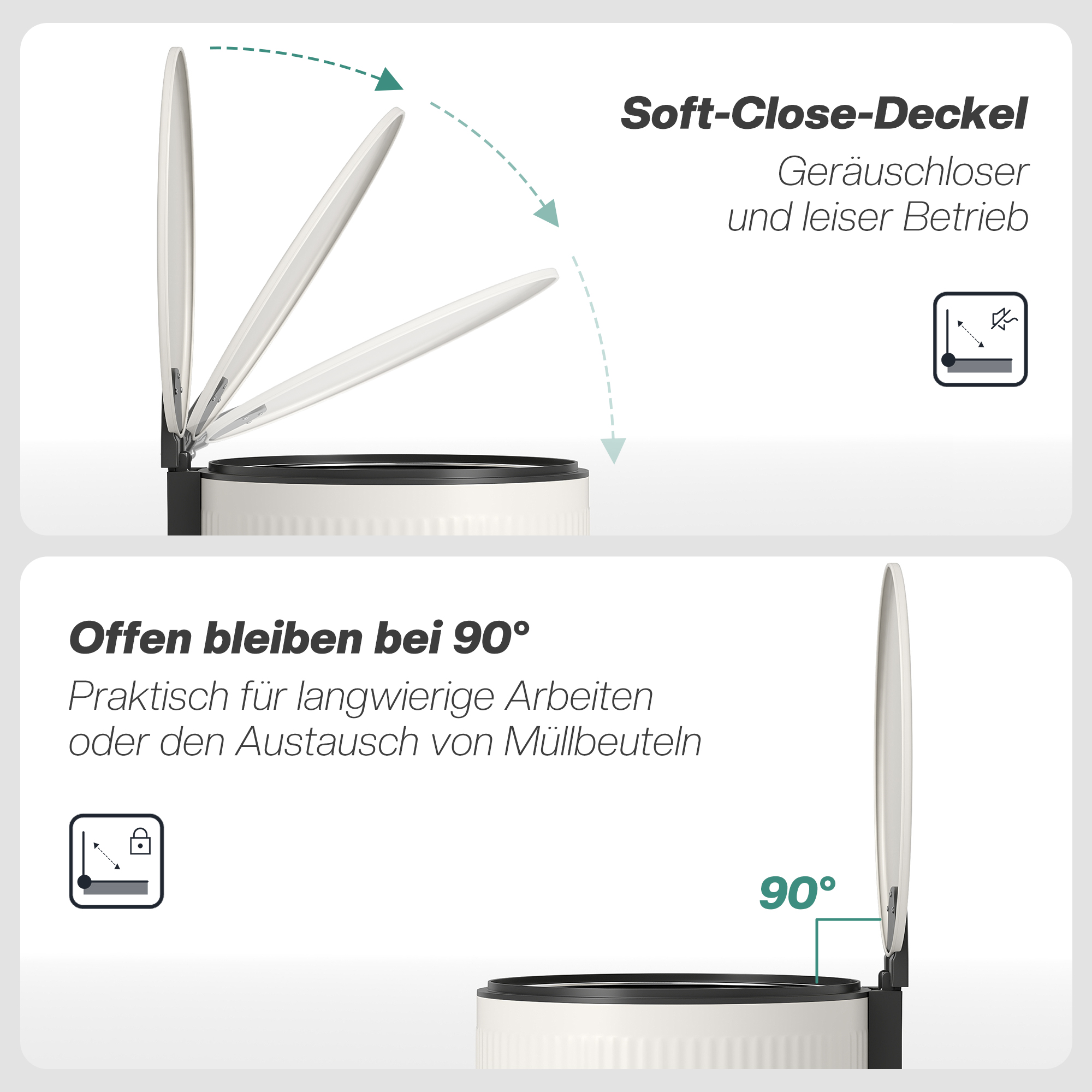 Mülleimer 30 L Treteimer mit Softclose-Deckel und Pedal, Inneneimer Metall, Schwarz, 36 x 30 x 60,5 cm