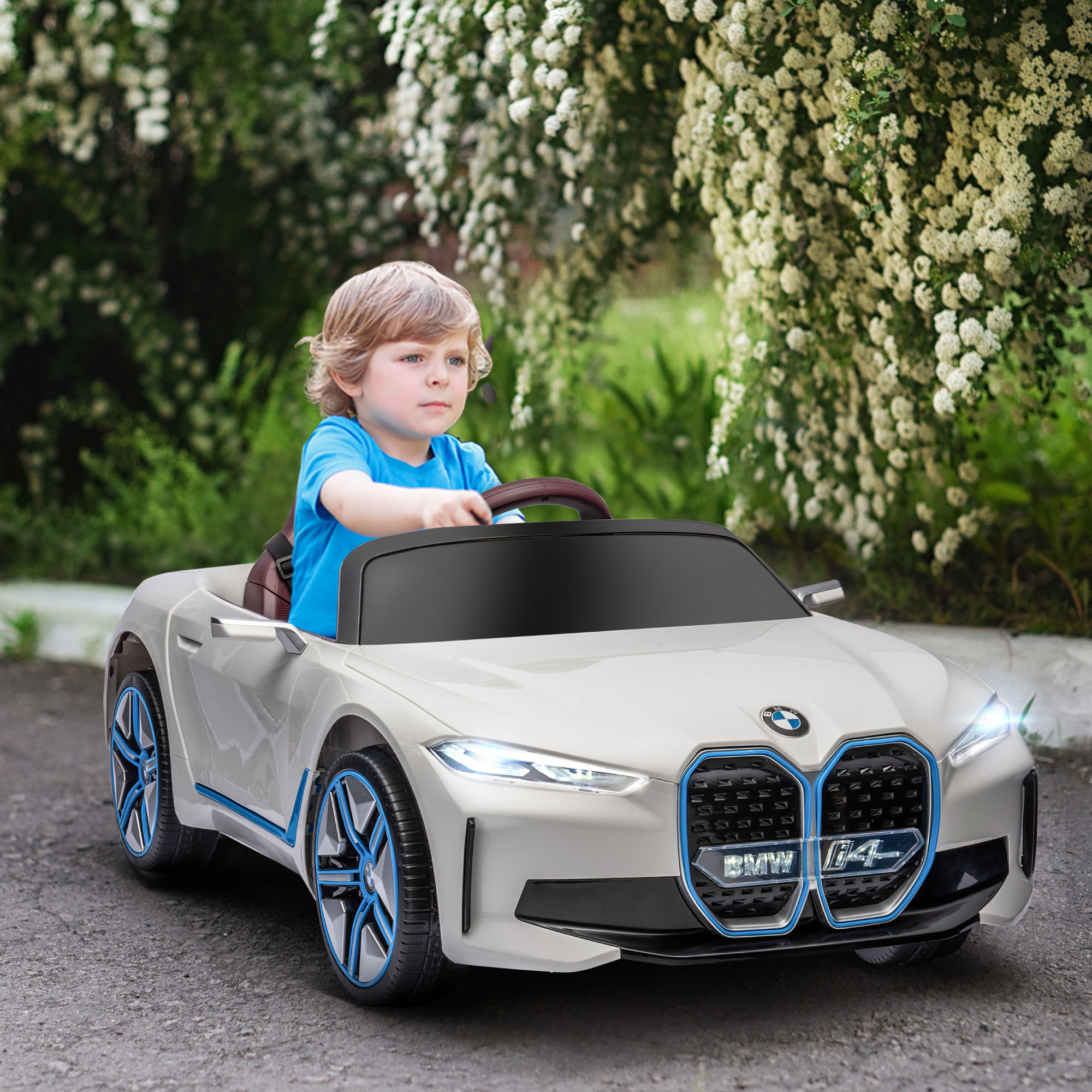 Kinderauto, aufladbarer Akku, 3-5 km/h, mit Fernbedienung, Multimedia-Player, weiß