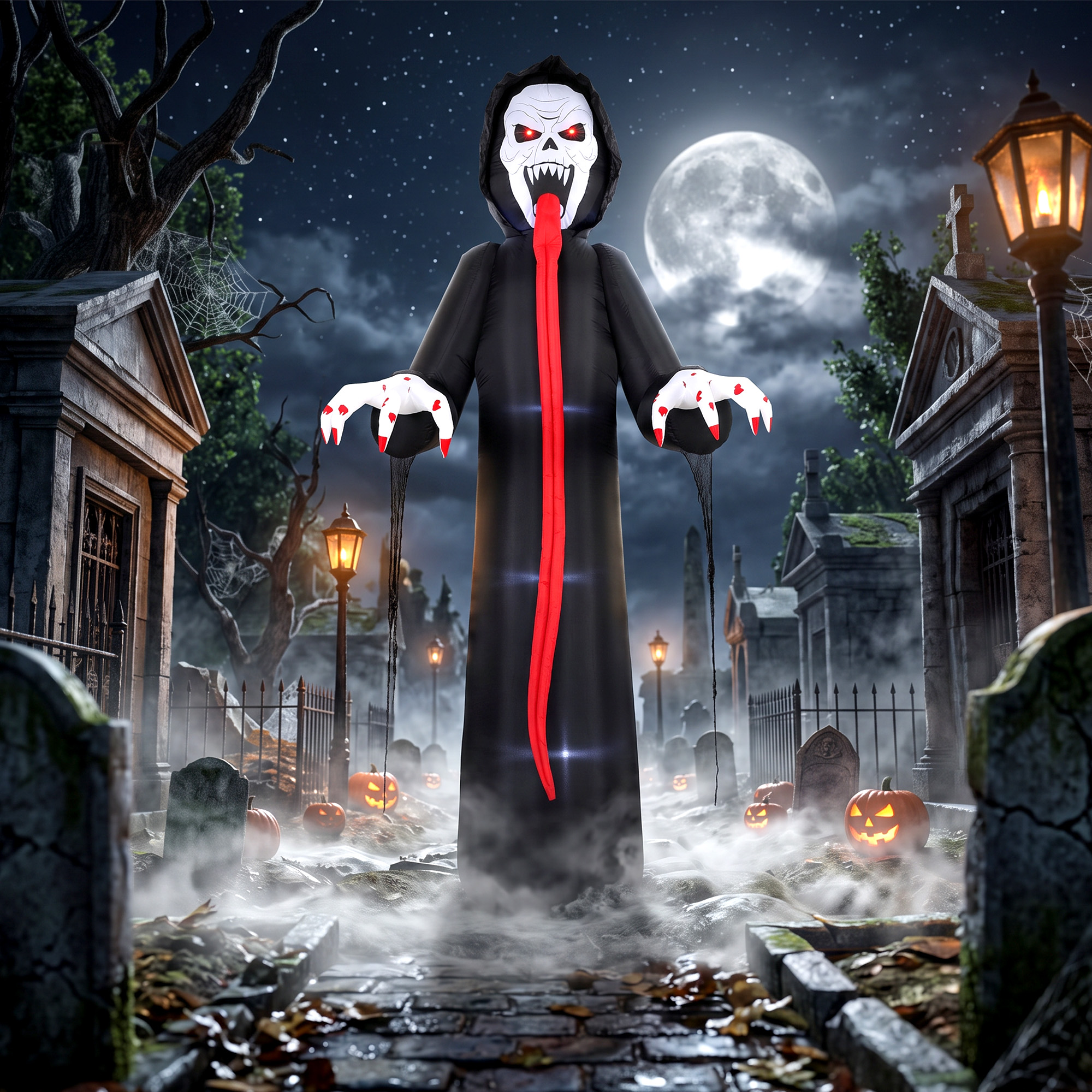 aufblasbares Halloween-Skelett, 310 cm, mit integrierten LED-Lichtern, gruselige Deko für Innen- und Außenbereich