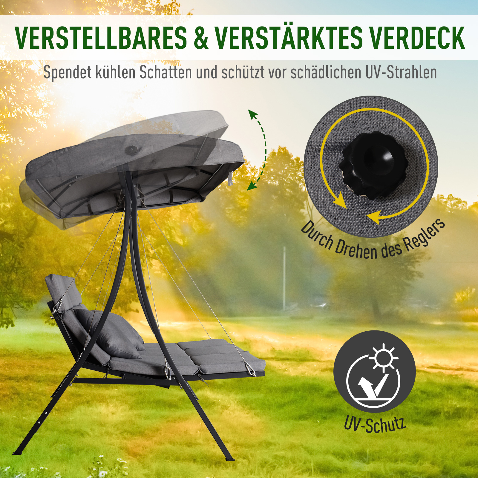 Hollywoodschaukel 3-Sitzer-Hollywoodschaukel, inkl. Kissen, wetterbeständig, 200 cm x 115 cm x 168 cm, Grau