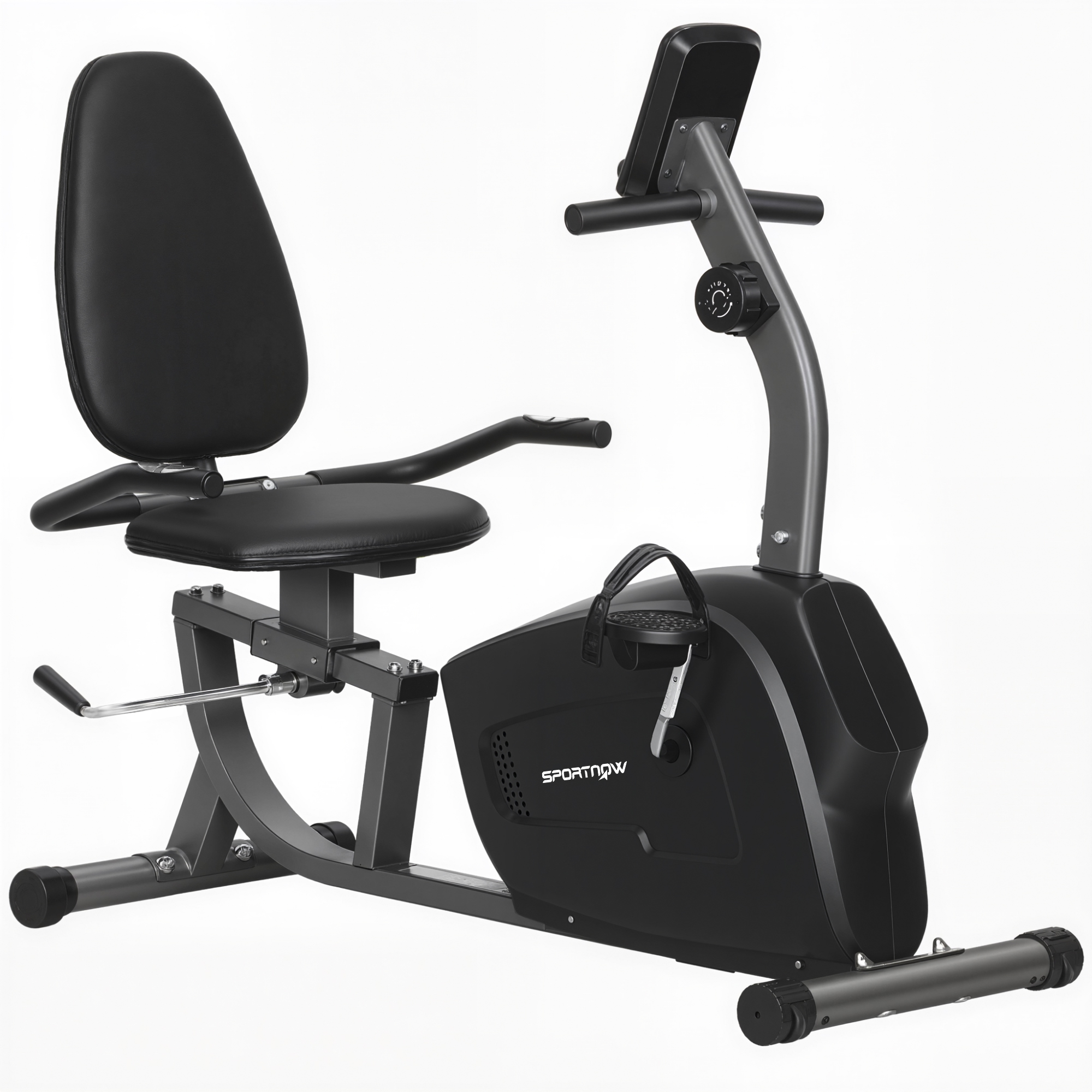 Heimtrainer, Magnet-Liegerad, 8 Widerstandsstufen, verstellbar, LCD-Monitor, Metall, Kunststoff, Schwarz