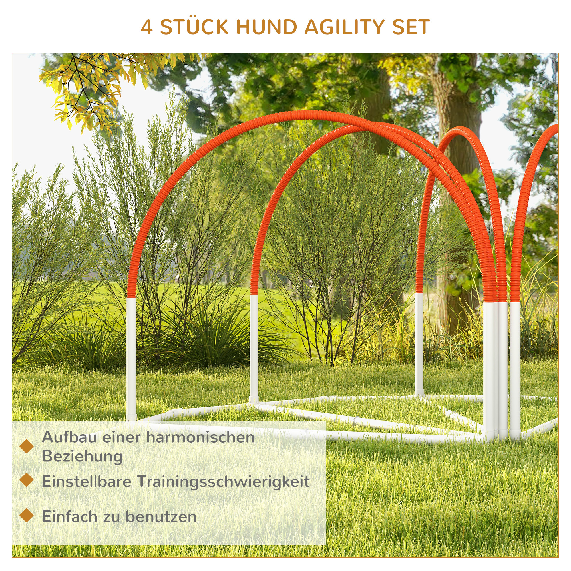 Agility-Set für Hunde, 4-teilig, inkl. Tragetasche, Kunststoff, 89x69x99 cm, Weiß+Orange