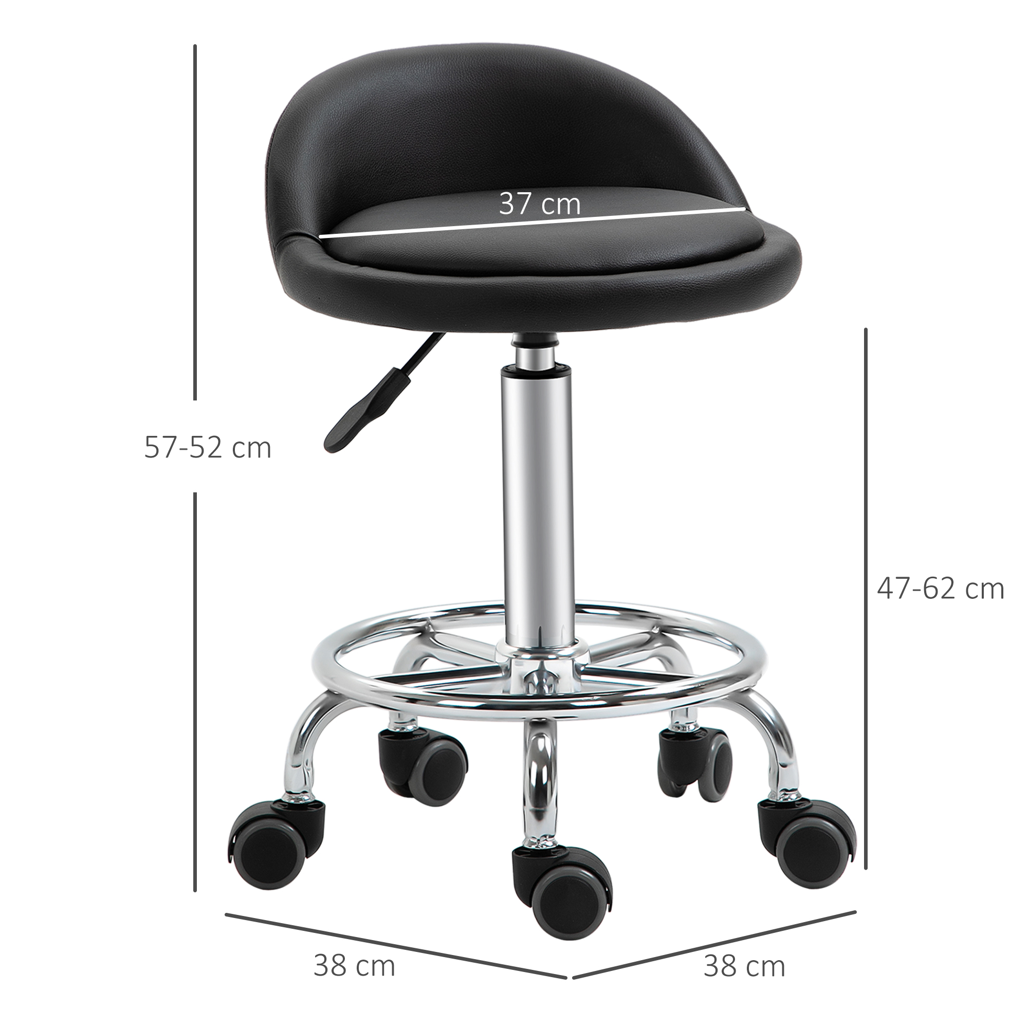 Rollhocker mit Rückenlehne 57-72 cm höhenverstellbar Drehhocker für Büro Salon Massage