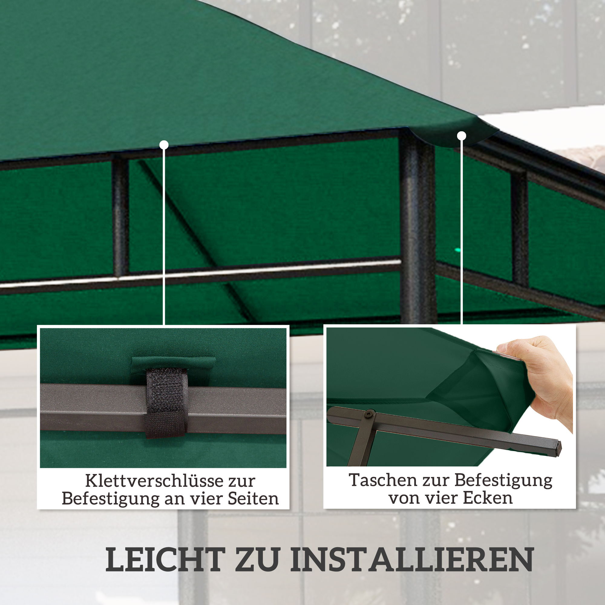 Ersatzdach für Gartenpavillon, 8 Wasserabflusslöcher, einfache Montage, Polyester, grün, 2,98 x 2,98 m