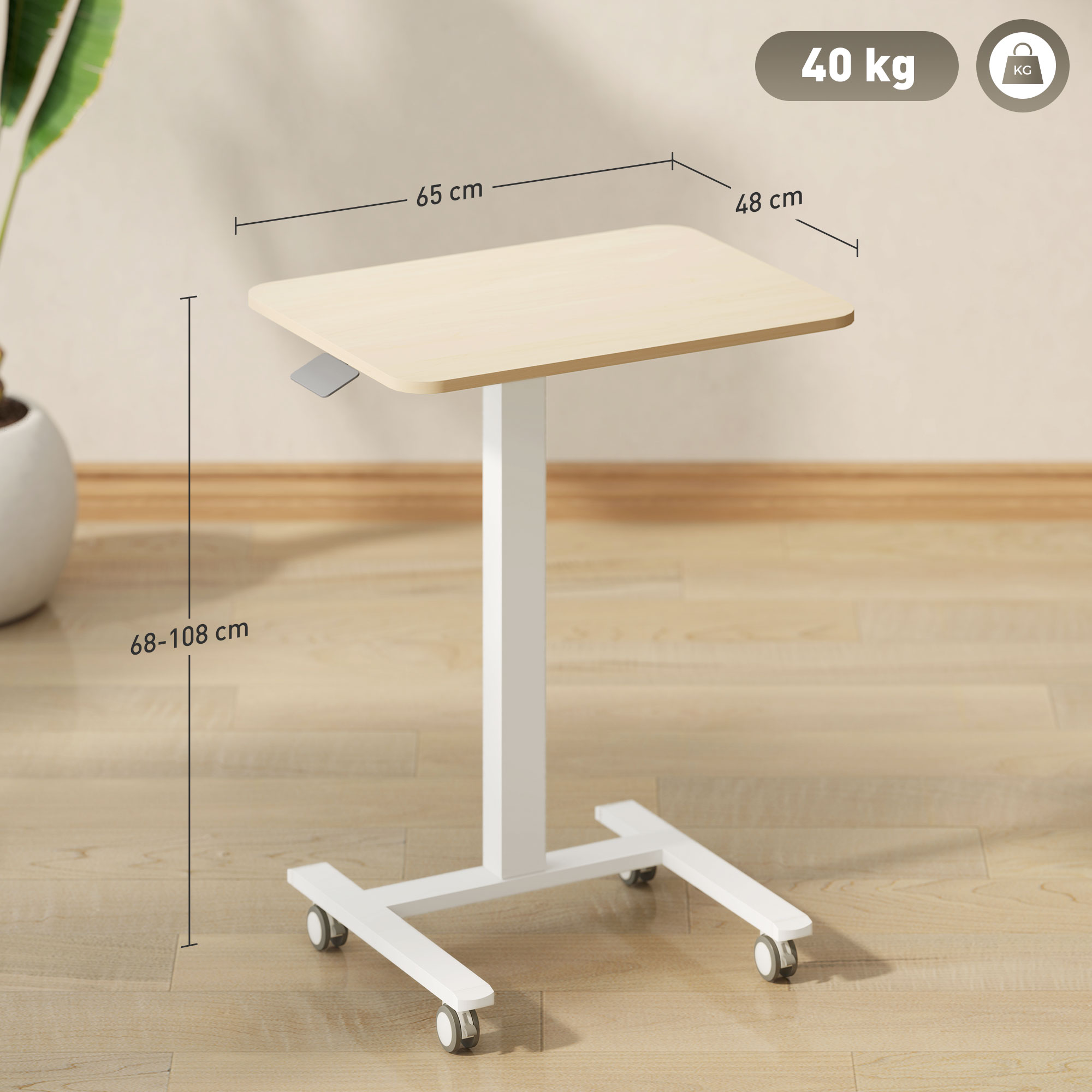 Stehpult Stehtisch, Laptoptisch, höhenverstellbar, 4 Rollen, 65 cm x 48 cm x 108 cm, Gelb