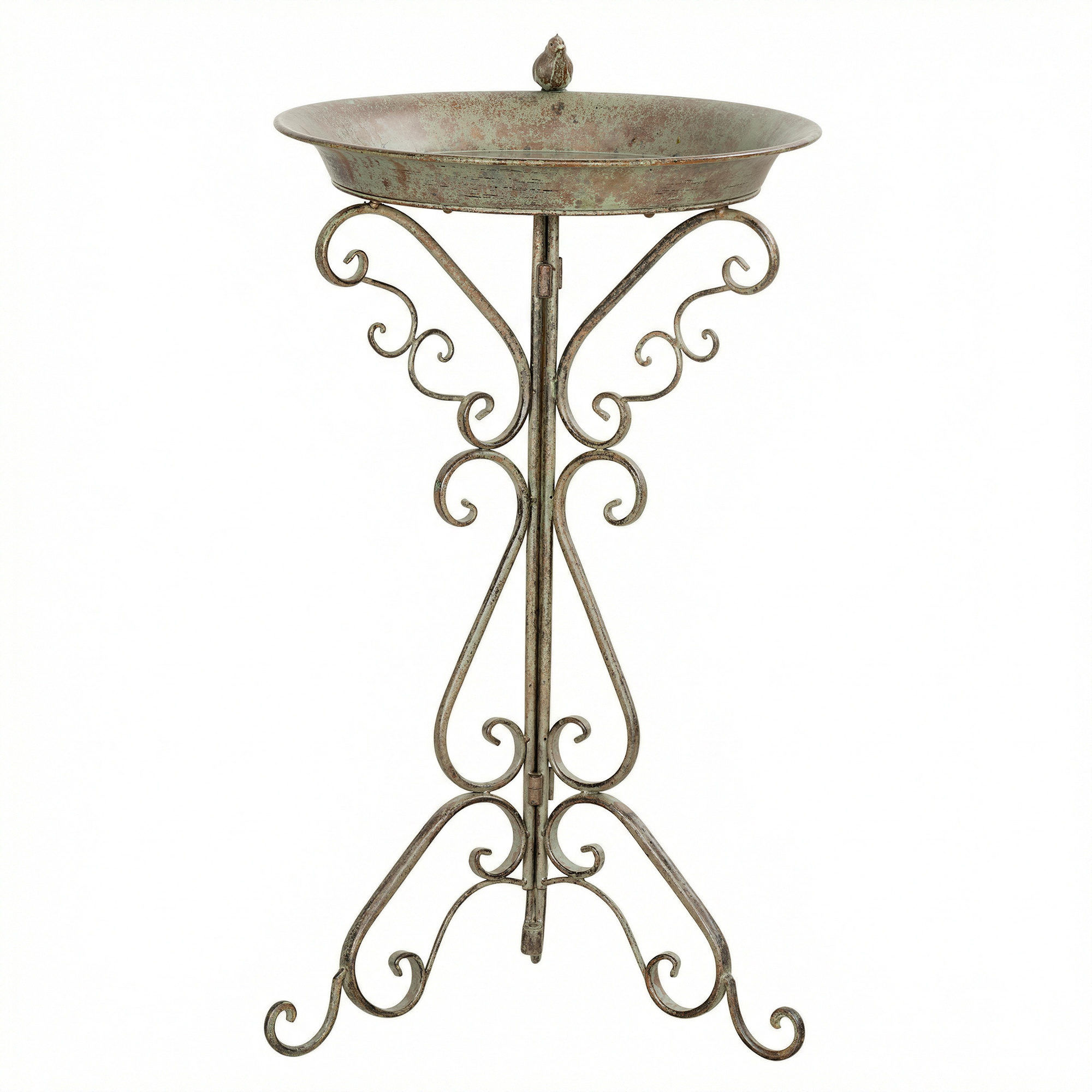 Vogelbad mit Vogelstatue und dekorativem Standfuß, Vintage Garten Vogelbad Schale Sockel, Grün