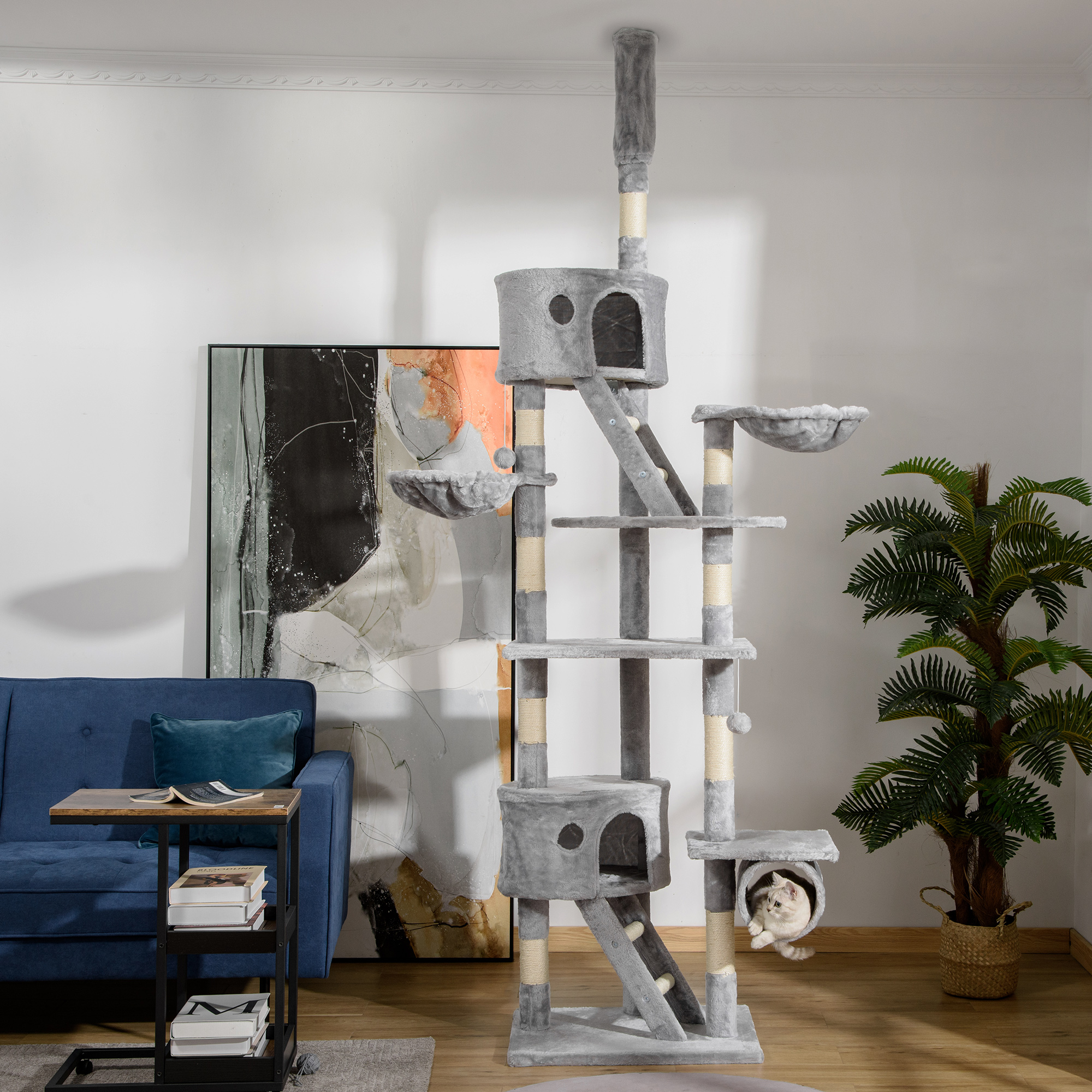 Katzenkratzbaum 240-260 cm Deckenhoch Kratzbaum groß Kletterbaum Katze Kratzbaum für große Katzen mit Sisalseil Hellgrau