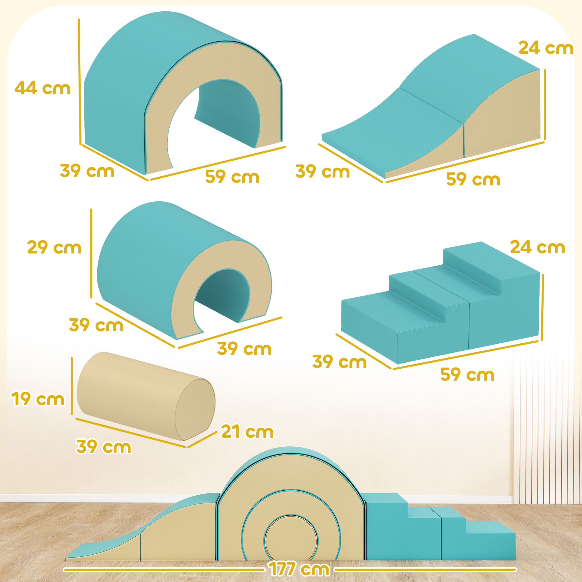 5-teiliges Softbaustein-Set für Babys & Kleinkinder, Schaumstoff, Kunstleder, 5 kreative Formen, Indoor-Set zum Klettern, Krabbeln, Spielen, Grün