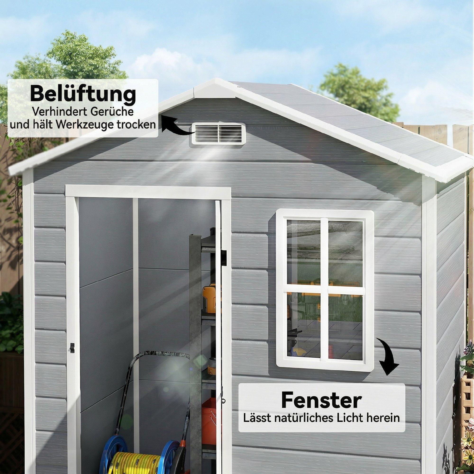 Gerätehaus 1,9m² 182 x 121 x 200cm Geräteschuppen mit Satteldach Boden Abschließbarer Tür