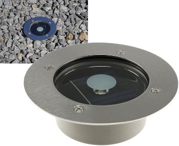 Solar LED Bodenstrahler "CTB-R", rund / ØxH 12x4cm, IP44, Edelstahl-Front