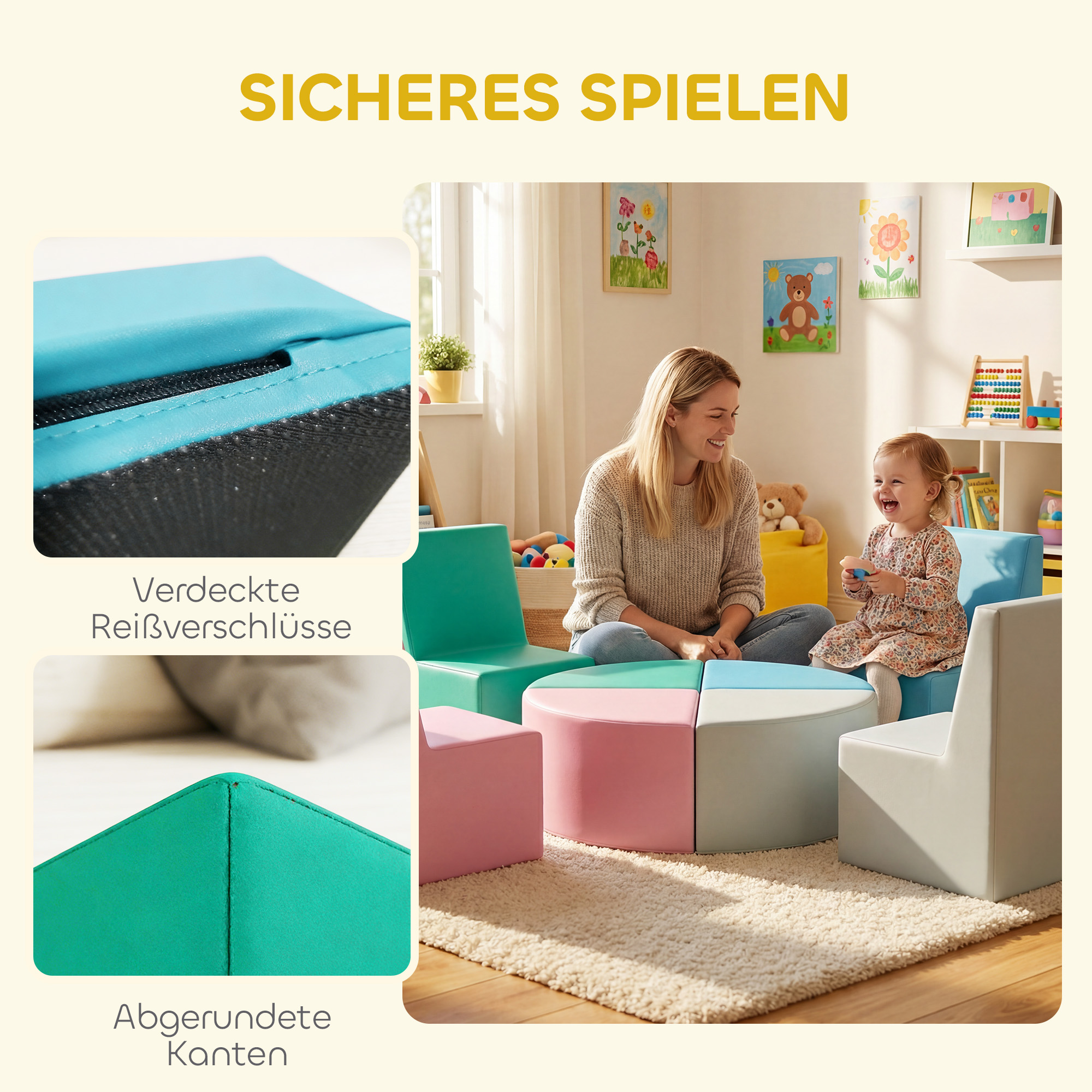 8 TLG. Schaumstoff Bausteine Kinder Softbausteine mit Tisch- und Stuhldesign klettern Bauklötze aus PU Mehrfarbig