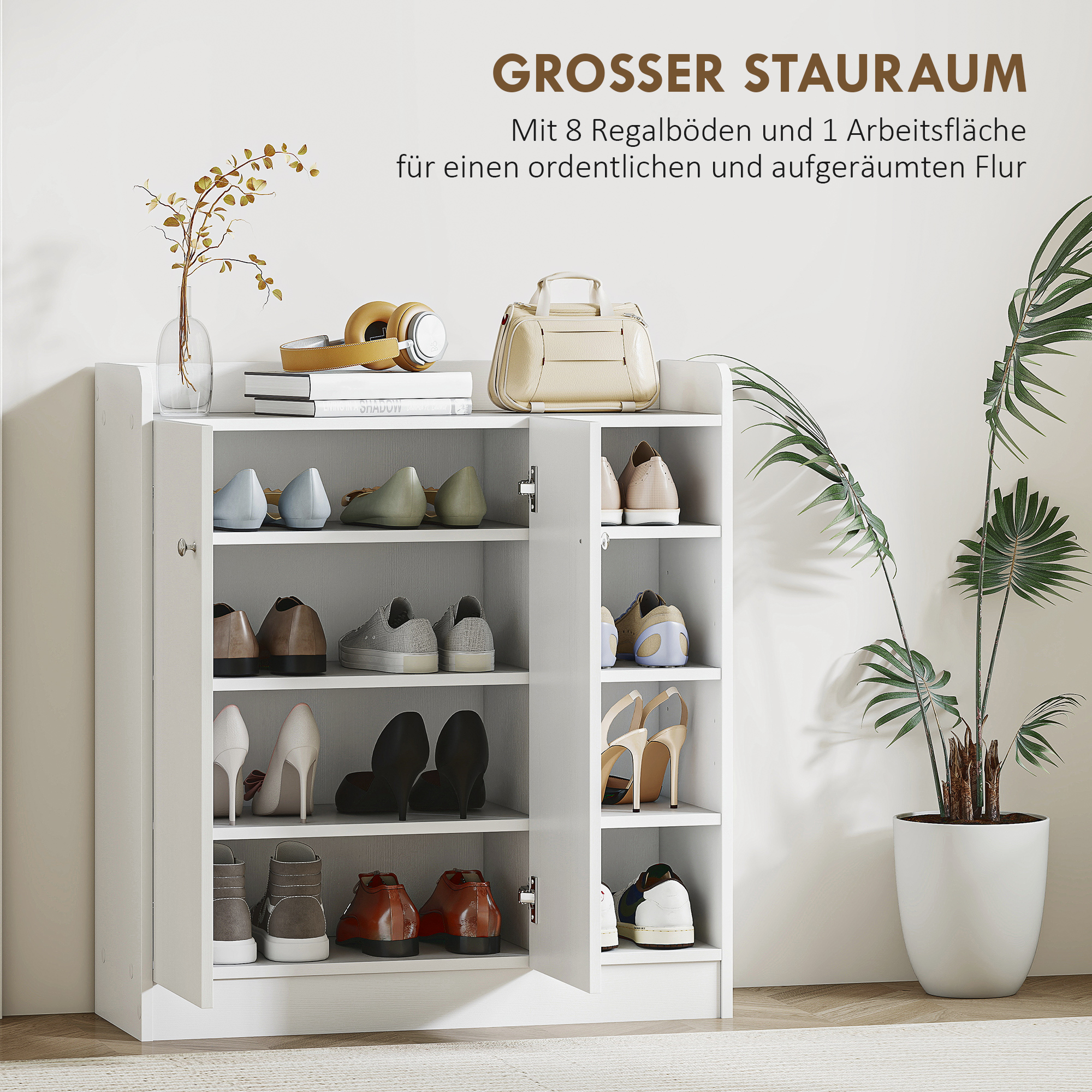 Schuhschrank Schuhkommode Schuhregal, 4 Regale. 1 Schrank, 83 cm x 30  cm x 90 cm, Weiß