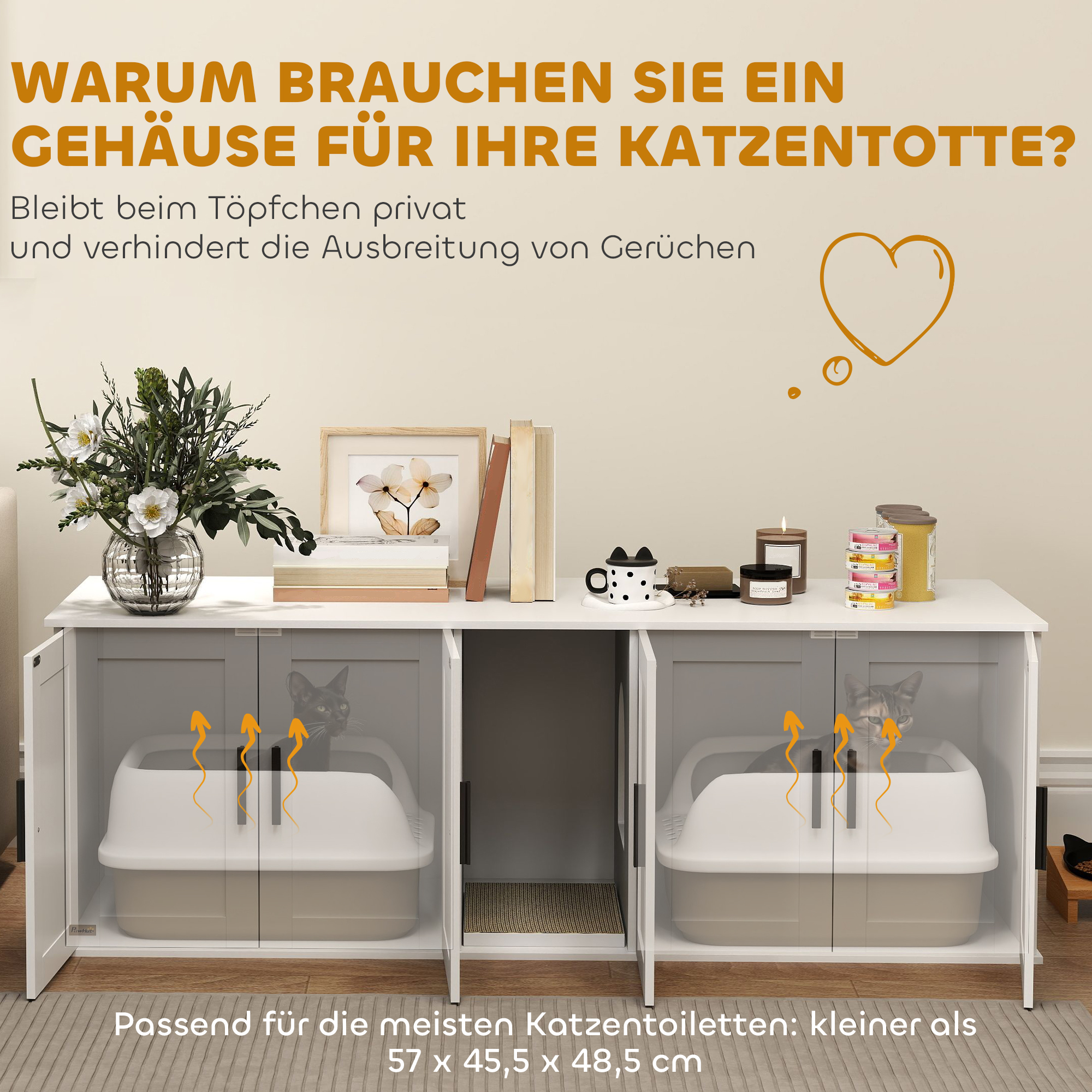 Katzenklo-Schrank Katzenhaus mit Tür Trennwand Katzentoilette für große Katzen 145 x 49 x 51 cm Weiß