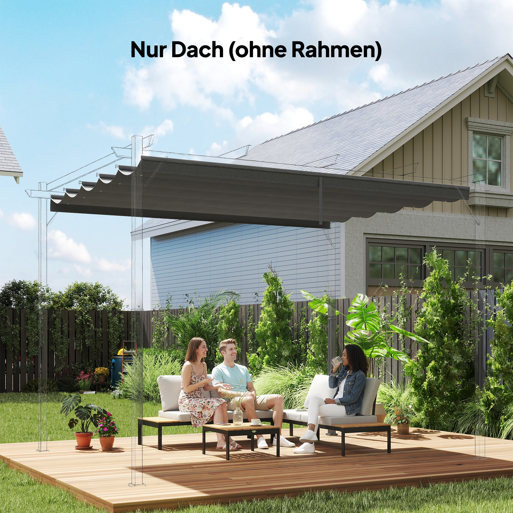 Ersatzdach für 4 x 3 m Pergola, einziehbar, mit Regenabflusslöchern, wetterfest, Polyester, Hellgrau