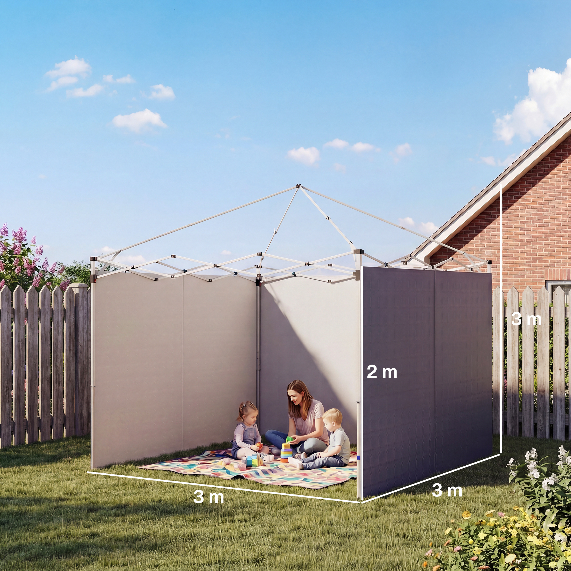 3-teiliges Set Seitenteile mit Reißverschluss für 3 x 3 m Pavillon, Dunkelblau