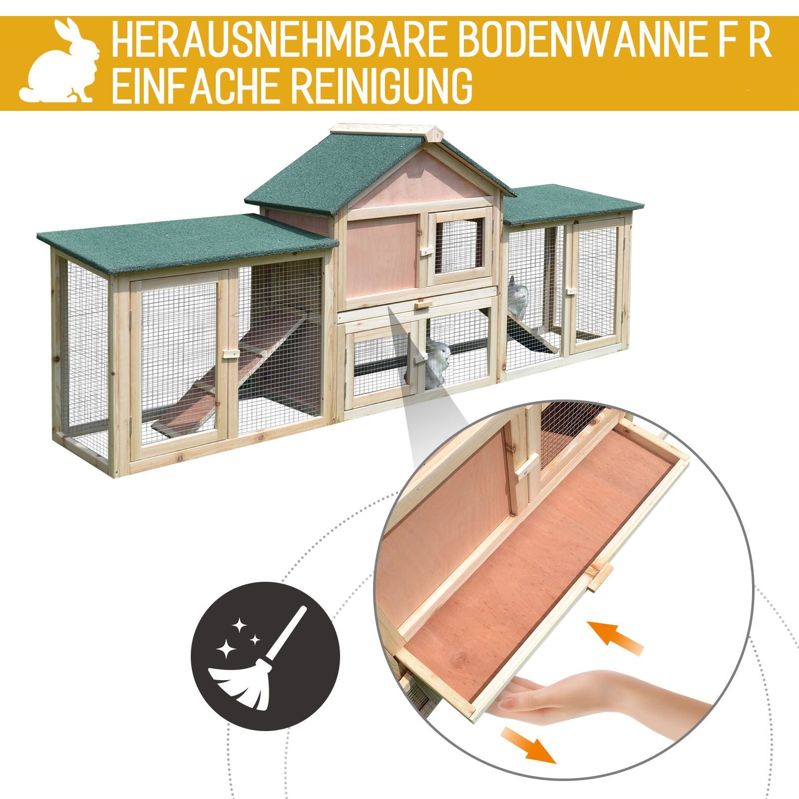 Kleintierstall mit 2 Freiluftgehegen Tannenholz Grau + Schwarz