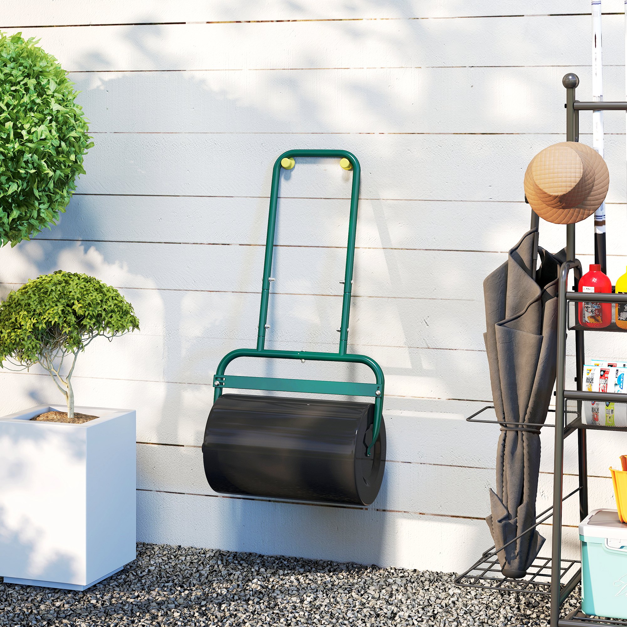 Handliche Rasenwalze, Praktische Rasenrolle, Graswalze, Gartenwalze, flexibel, Stahl, 58L x 32,5B x 113H cm, Dunkelgrün