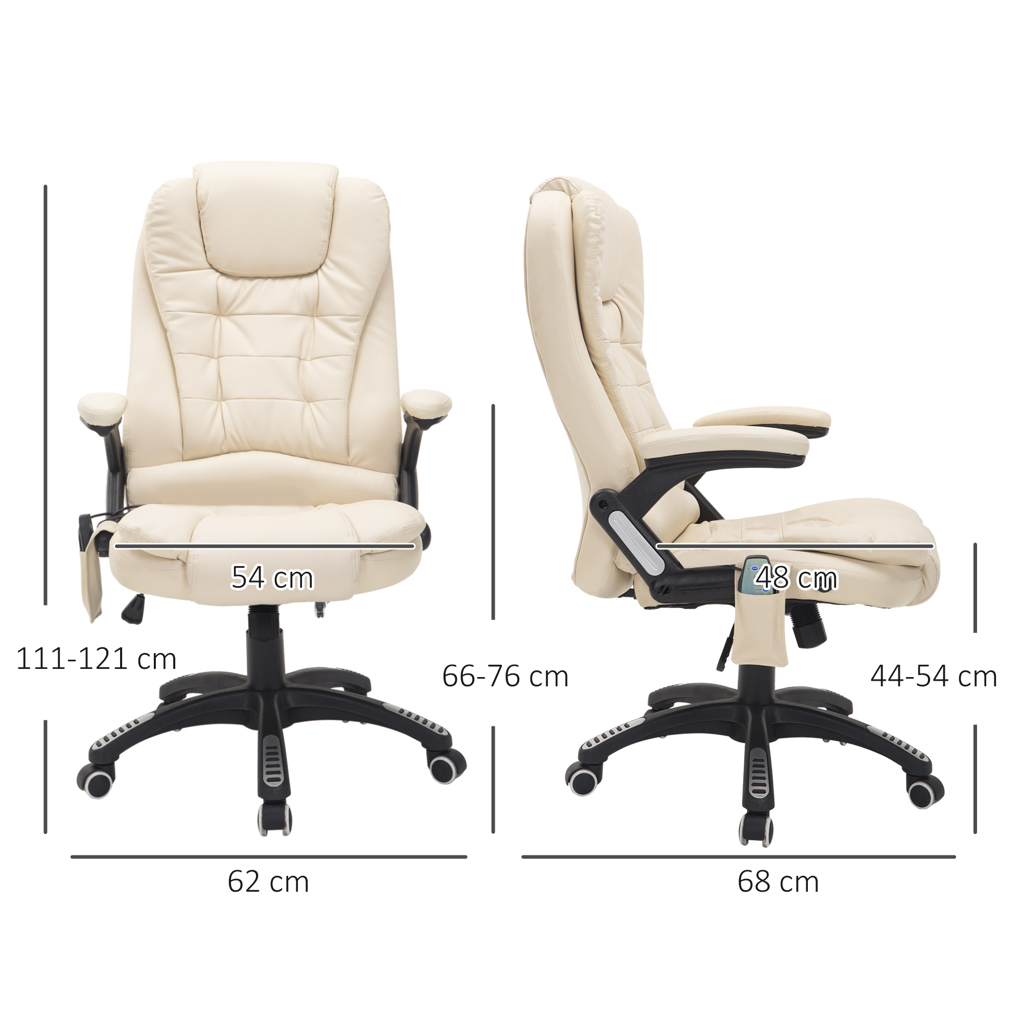 Bürostuhl mit Massagefunktion, Wärmefunktion, höhenverstellbar, Kippfunktion, Massage-Bürostuhl, Cremeweiß + Schwarz