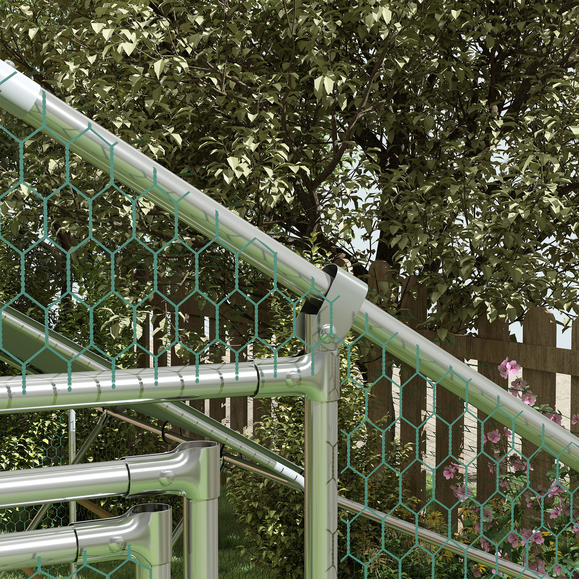 Hühnerstall, Freilaufgehege für Hühner, mit UV-beständiger Plane, Stahlgitter, Futterautomat, für 12-18 Hühner