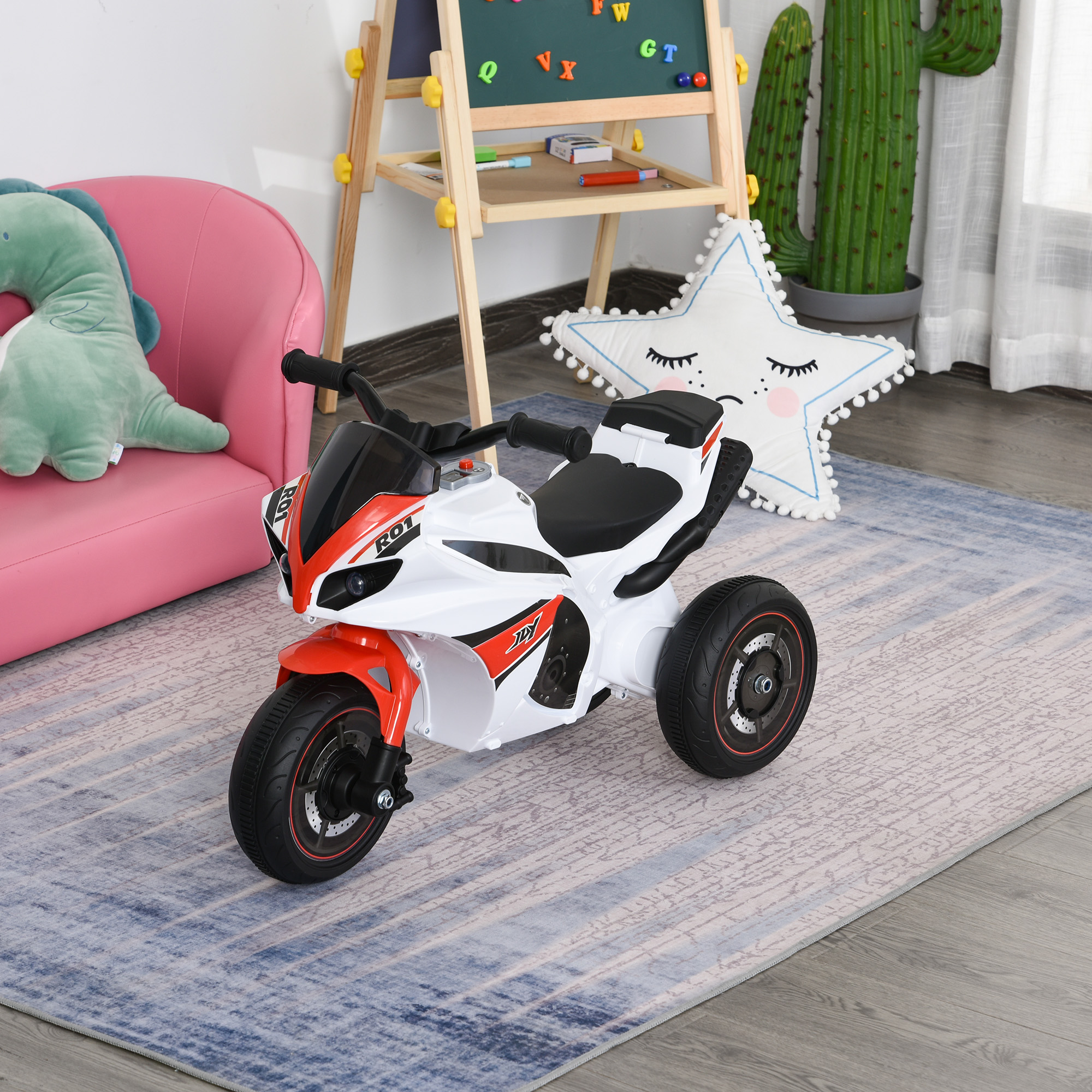 Laufrad, Rutscher, Kindermotorrad, 18-36 Monate, Musik/Licht, bis 20 kg, Weiß/Rot