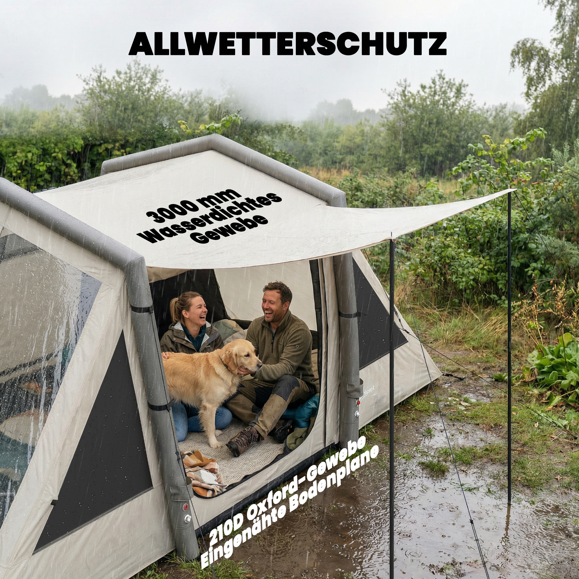 Aufblasbares Zelt 4 Personen Schneller Aufbau Outdoor Zelt für Camping mit 2 Schlafzimmern Vorraum Fenster