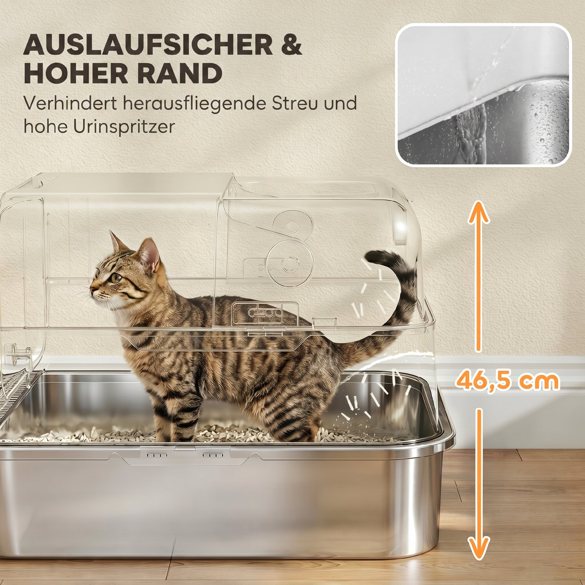Katzenklo Edelstahl mit Deckel XXL 72L für große Katzen und Mehrere Katzen mit Doppeltüren Schaufel Pedal Anti-Leck
