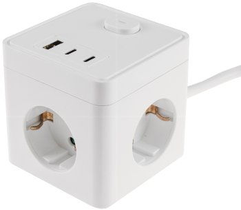 Steckdosen-Würfel mit USB 20W PD / USB-A /USB-C,3-fach, 1,5m Kabel, weiß