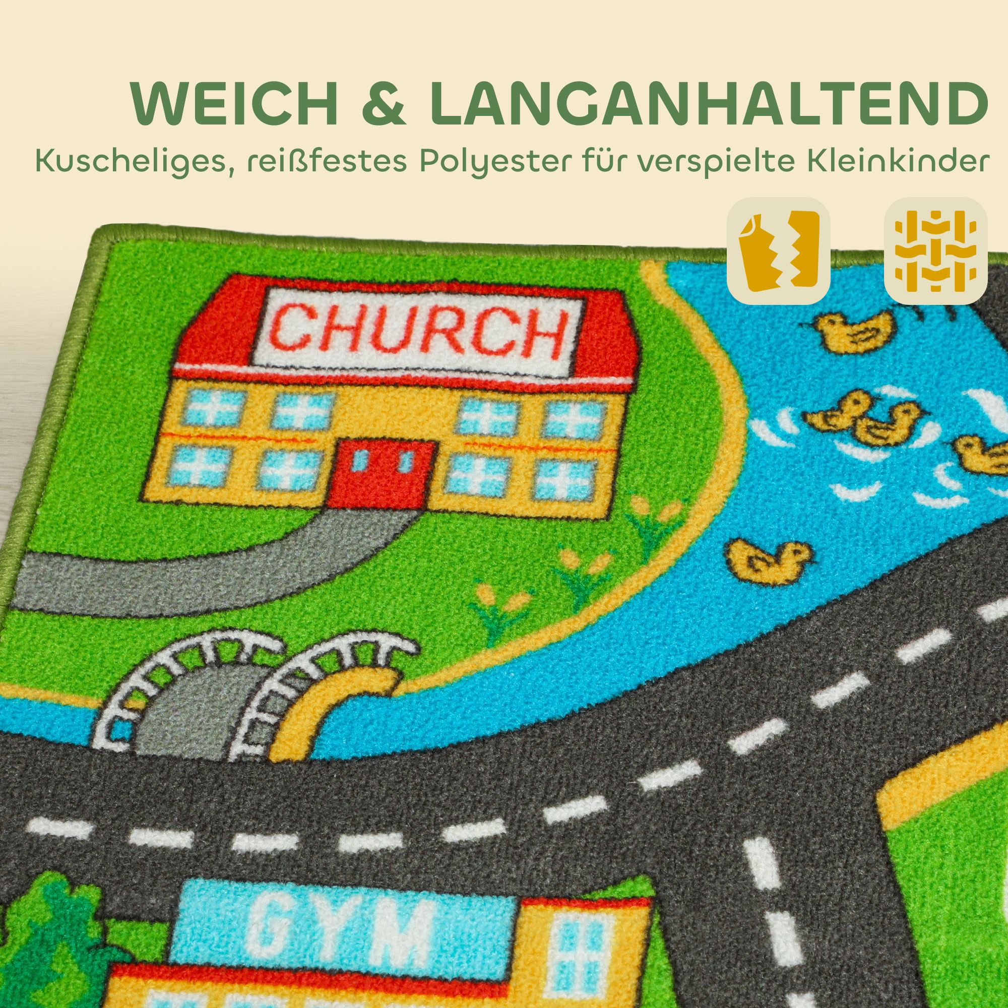 Krabbelmatte Baby, Spielmatte 160x100x0,5cm, Krabbeldecke mit Rutschfester Unterseite Stadtmotiv für Kinderzimmer