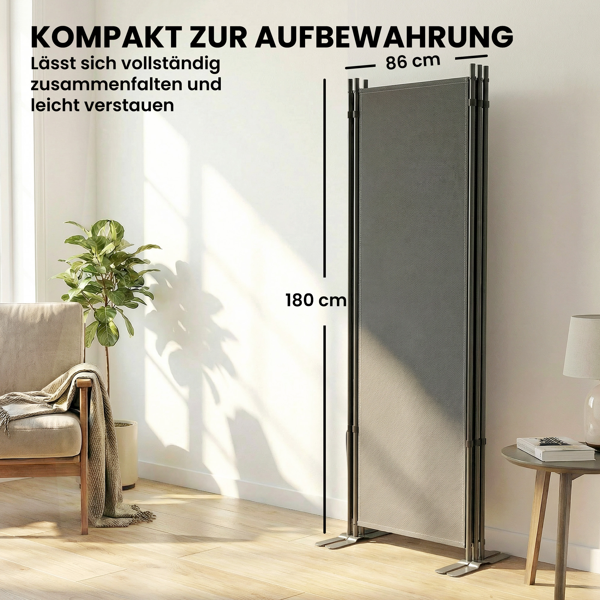 Raumteiler 3-teilig 260 x 30 cm Freistehend Paravent Trennwand Sichtschutz aus Metall, Outdoor Raumtrenner Dunkelgrau
