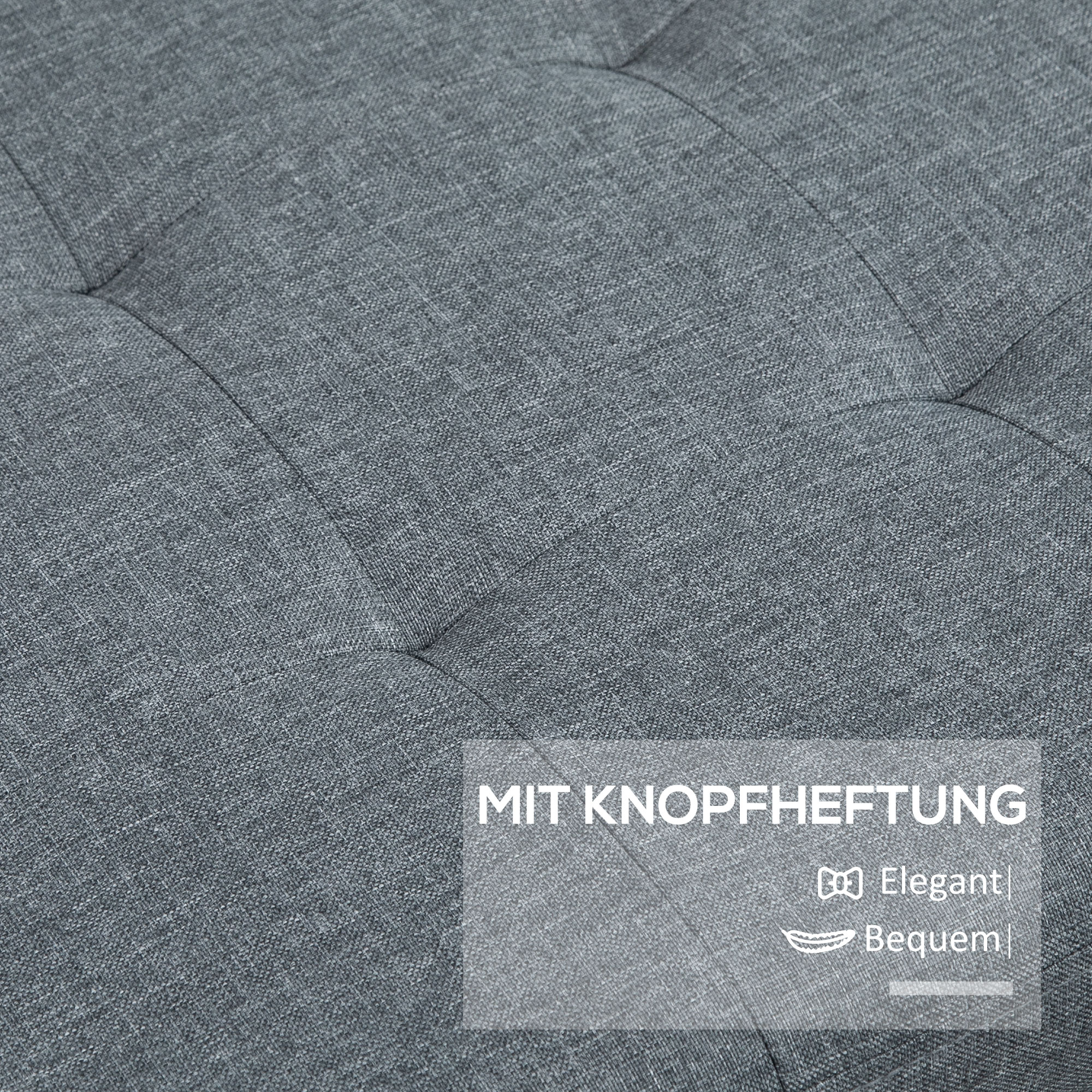 Sitzbank mit Stauraum, Ottomane, Flurbank, Knopfheftung,125,1 cm x 48,9 cm x 41,3 cm, Grau