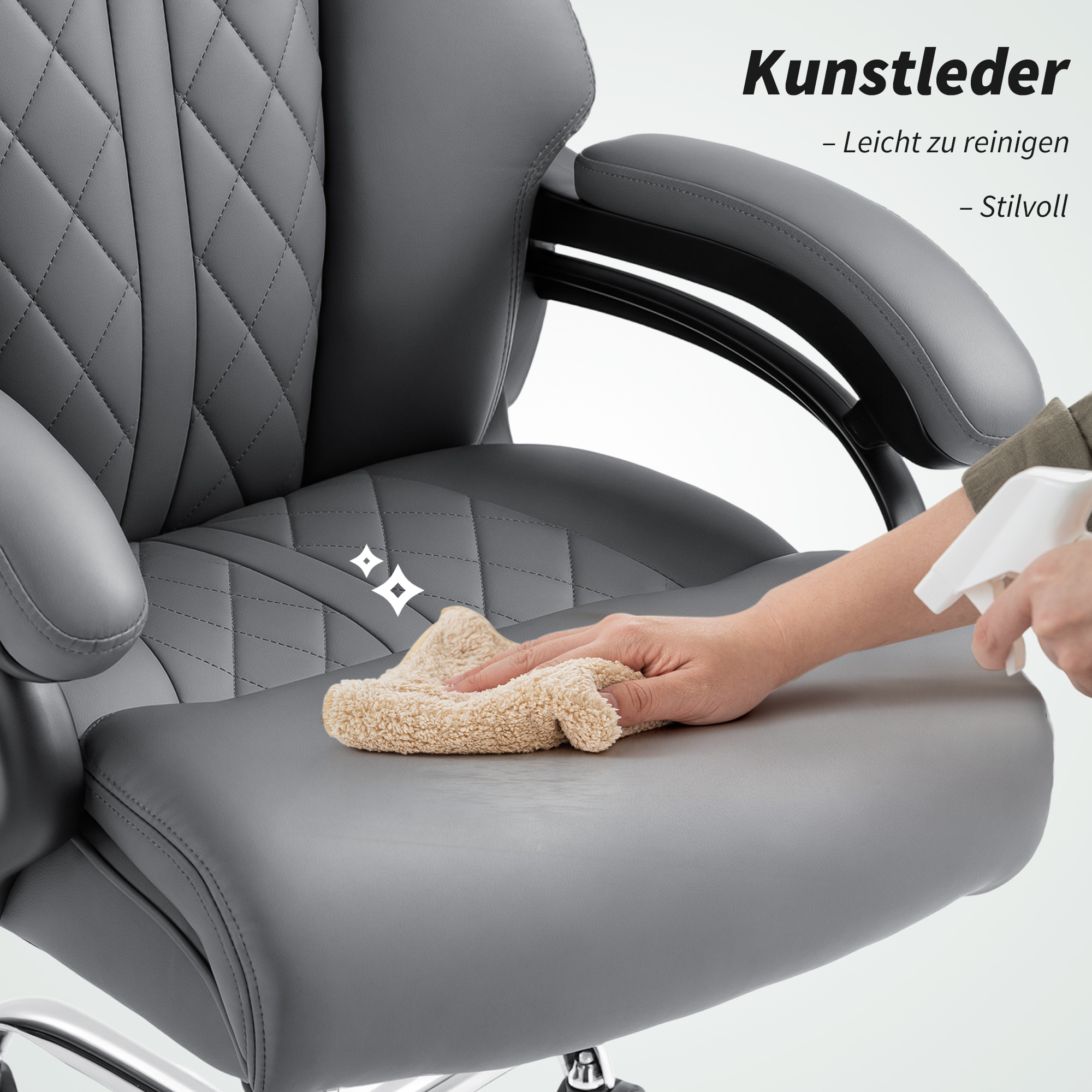 Chefsessel, 150 kg belastbarer Big and Tall Bürostuhl aus PU-Leder mit Federpolsterung, Anthrazitgrau