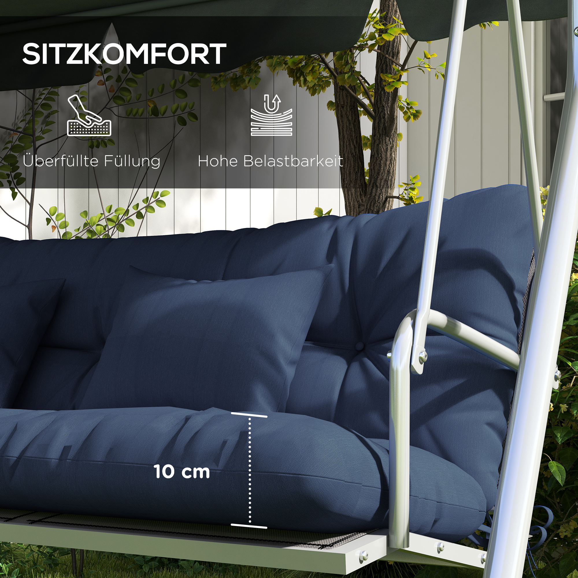 4er-Set Sitzkissen, 150x50 cm wasserabweisend Stuhlkissen mit Bindebänder, 10cm dick Marineblau